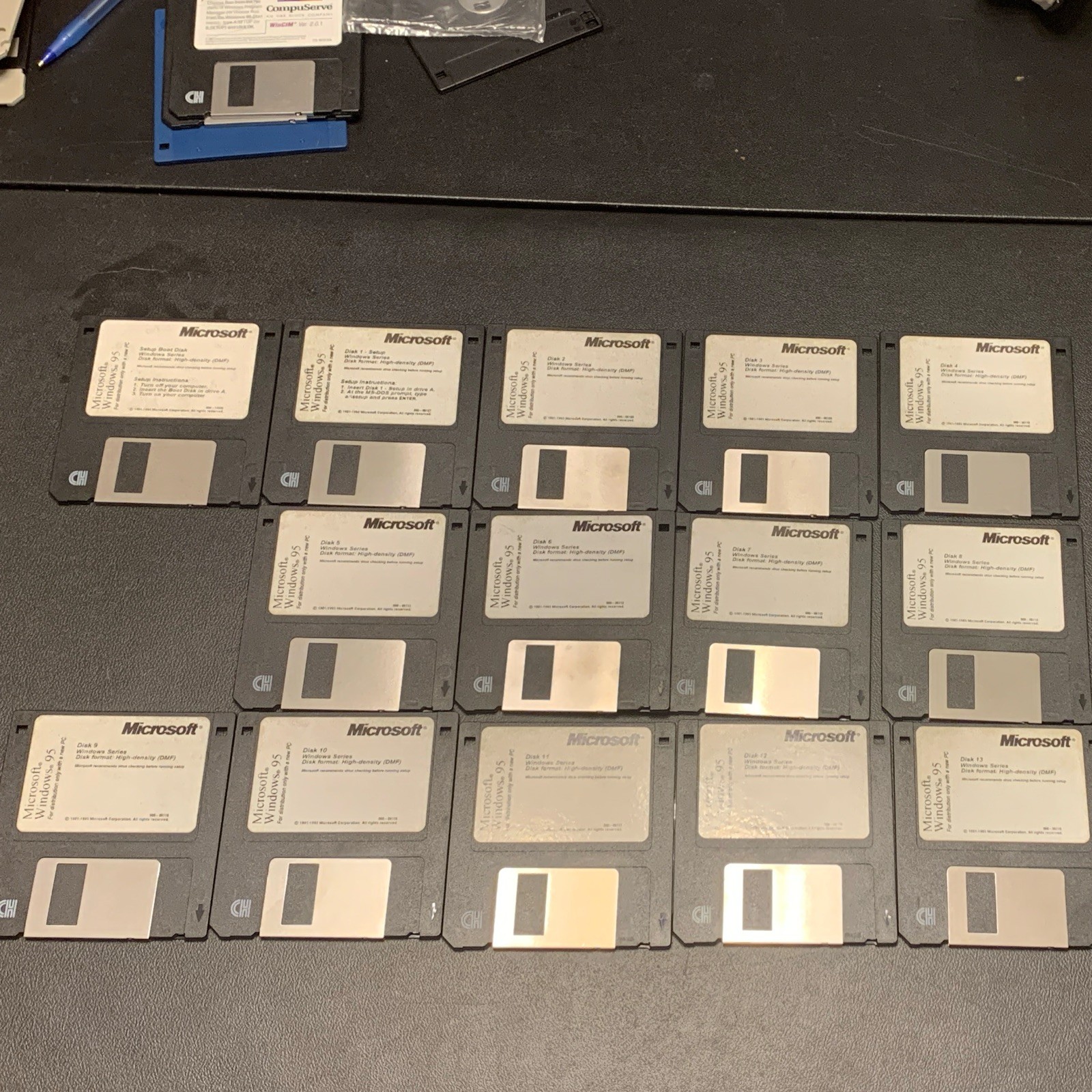 14 original Microsoft floppy disks total; Setup Boot Disk + Disks 1–13