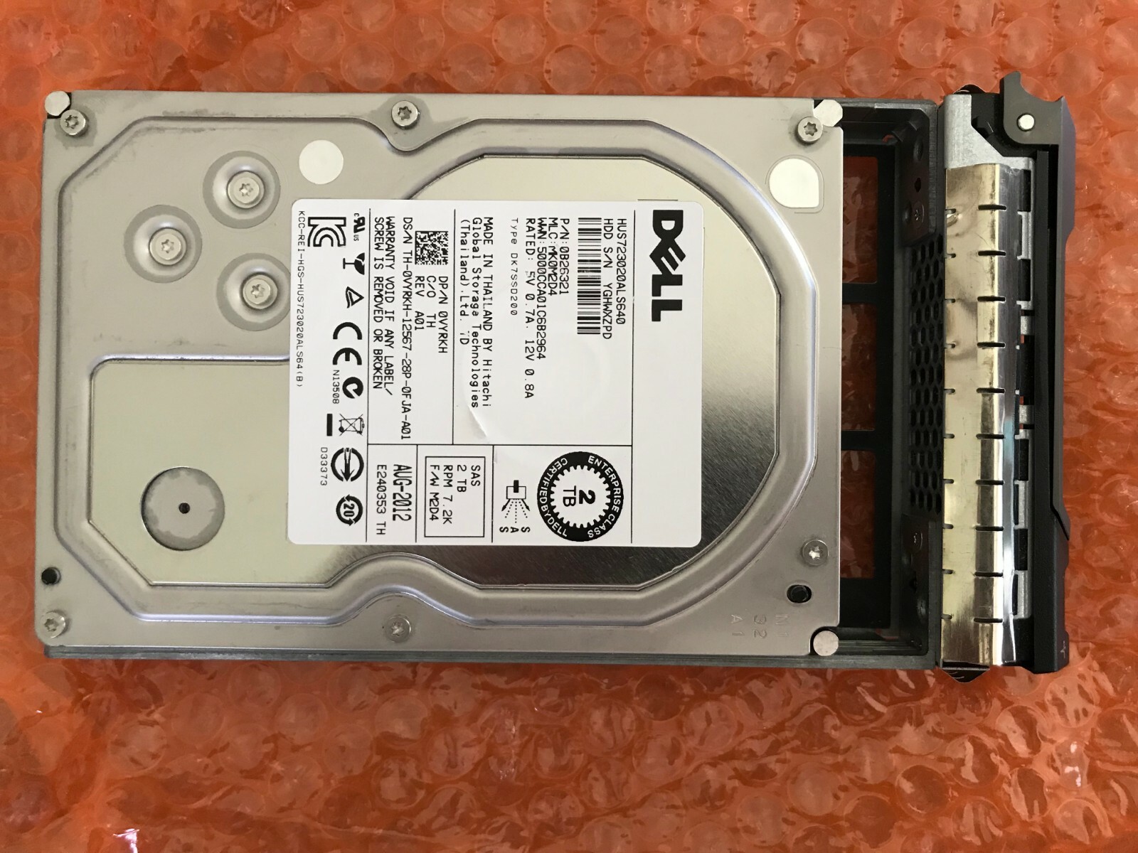 DELL VYRKH 0VYRKH 2TB 7.2K SAS 6G LFF HDD HARD DRIVE HITACHI HUS723020ALS640