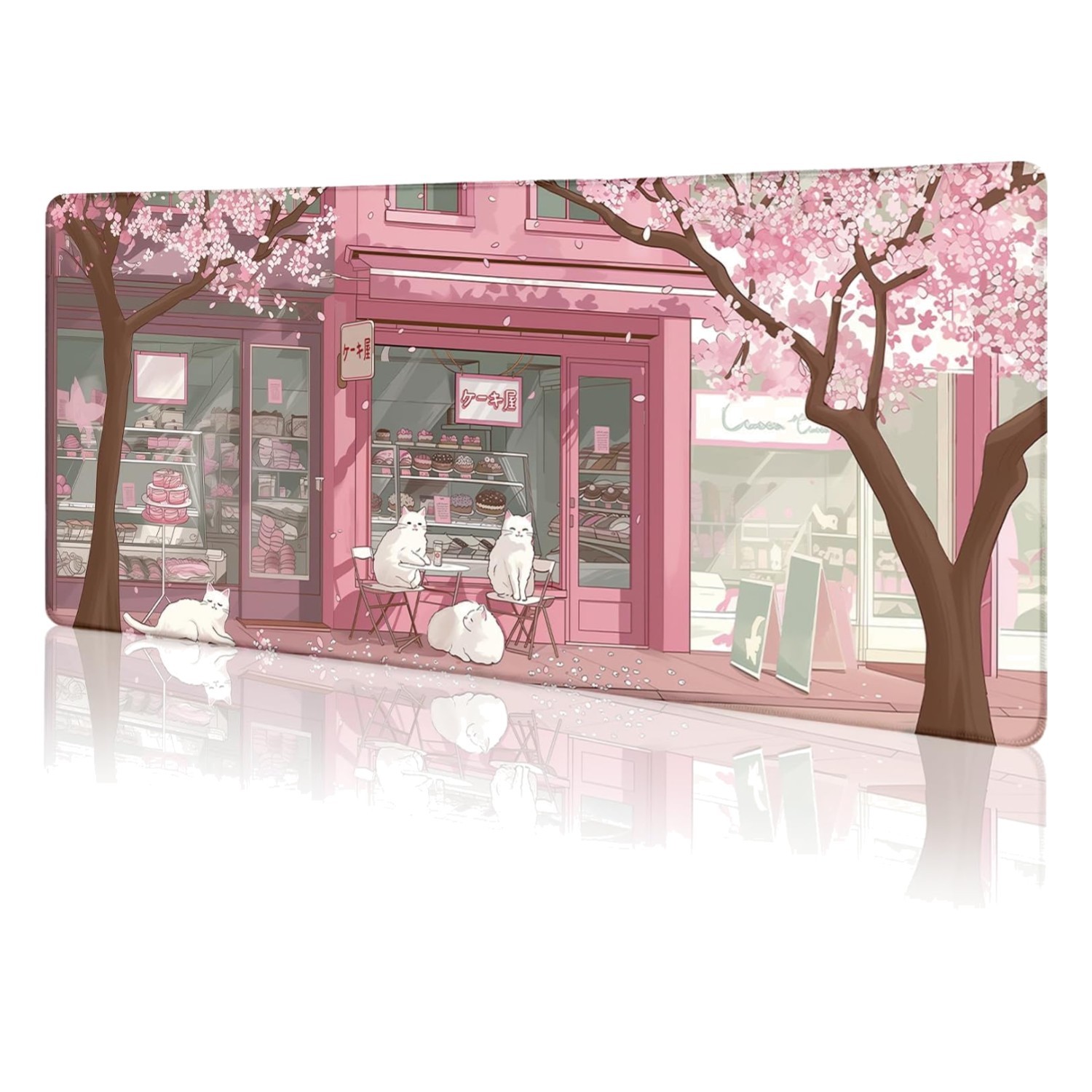 Extra Large Cat Lover Mouse Pad - Pink Cherry Blossom Design for Home and Office