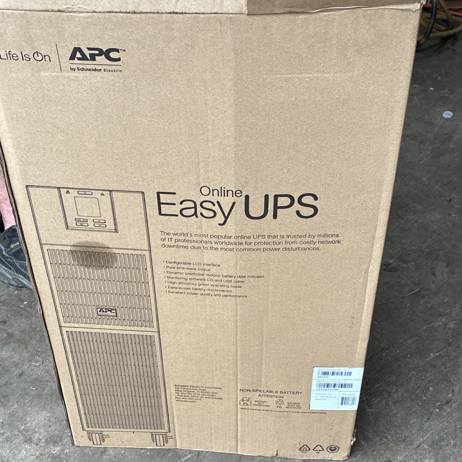 APC Easy UPS Online SRV6KI 6kVA/6kW Tower UPS 220-240V LED Display