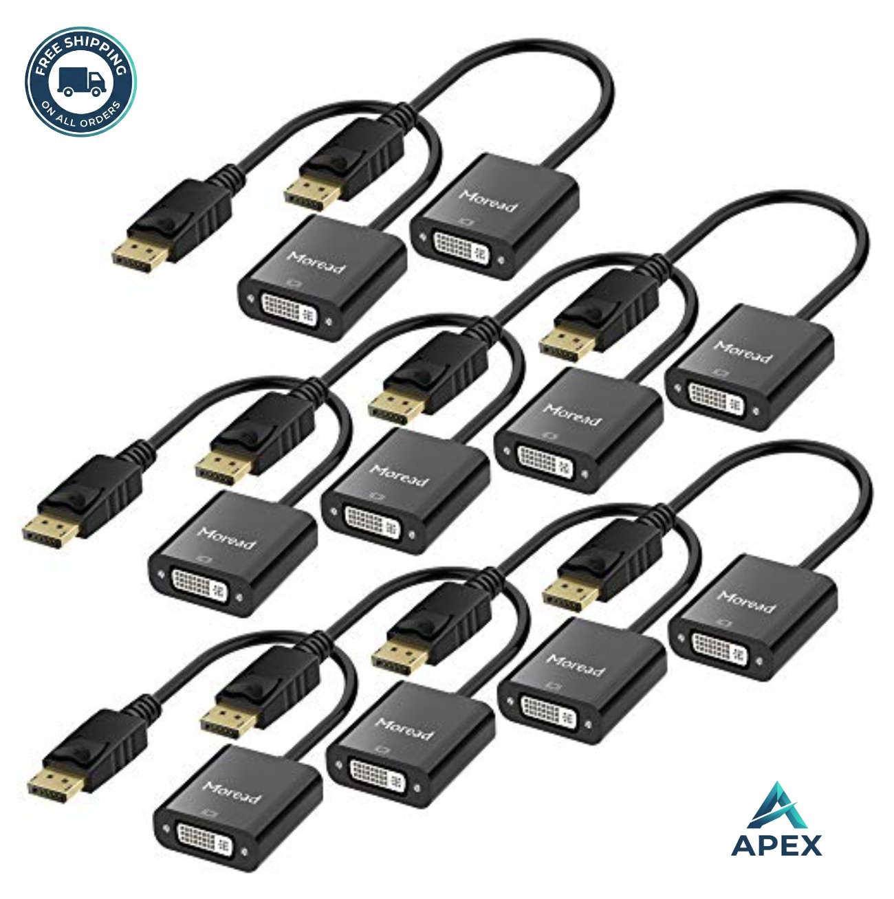 DisplayPort to DVI Adapter 10 Pack Male to Female 1080p Gold Plated Black For