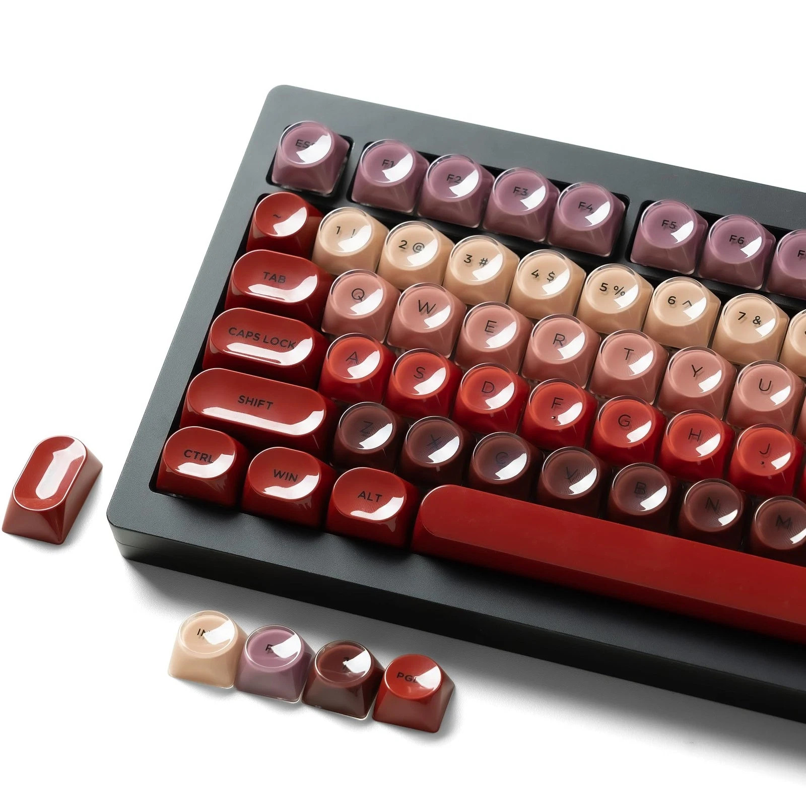 PBT Keycaps, Glossy Red Lipstick Jelly Keycaps MOA Profile, 128 Keys 