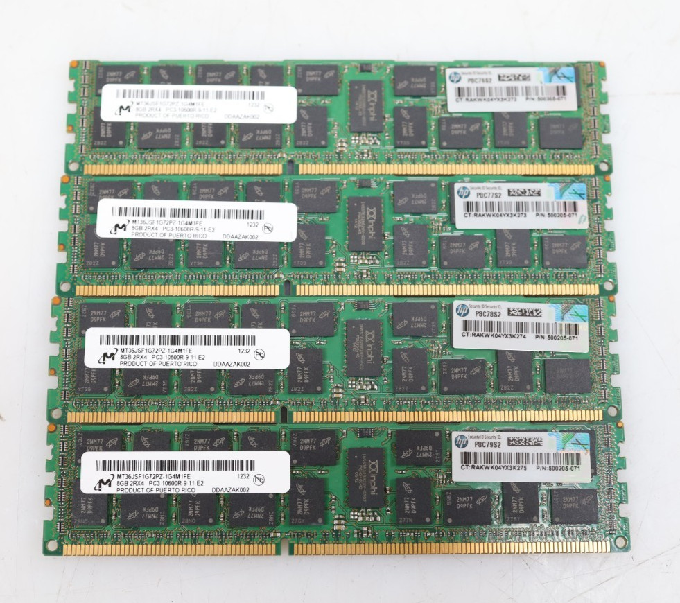 Lot 4x 8GB (32GB) Micron MT36JSF1G72PZ-1G4M1FE DDR3 PC3-10600R Server Memory