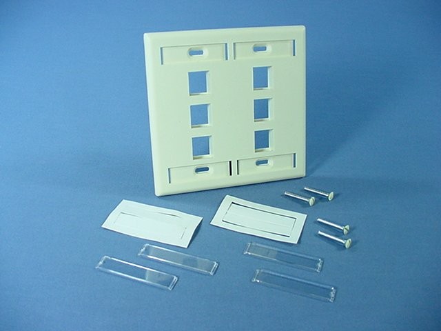 Leviton Almond Quickport 6-Port ID Window Flush Wallplate 2-Gang Cover 42080-6AP