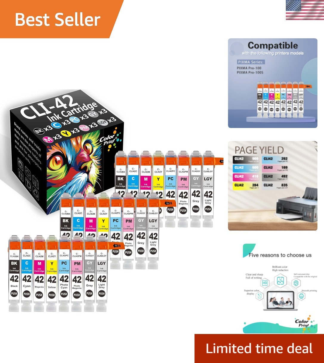 24-Pack  CLI-42 Compatible Ink Cartridges for PIXMA Pro-100 - High Yield
