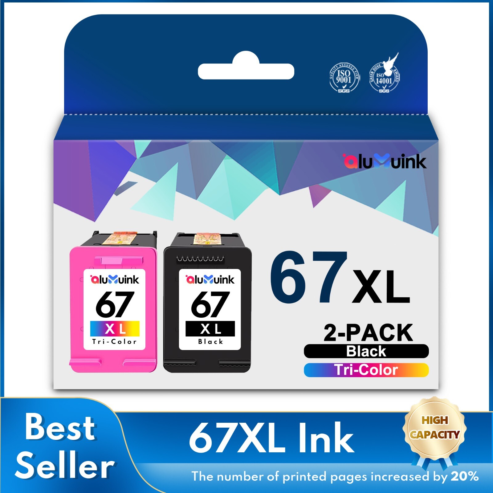 67xl 67 ink Black and Color Combo Pack Replacement for HP 67 XL 1255 2710e 6022e