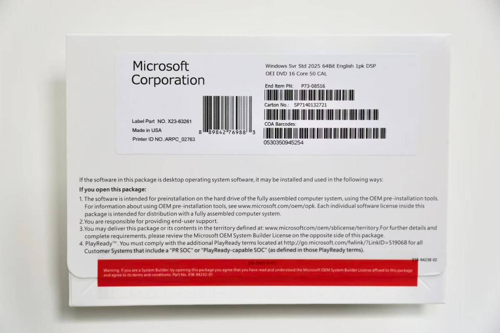 Microsoft Windows Server 2025 Standard 64Bit 16 Core-50 CALs DVD With Key