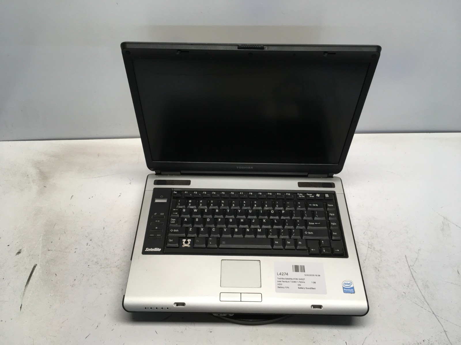 Toshiba Satellite A135-S4527 Intel Pentium T2080 1.73GHz 1 GB NO HDD Dim Screen