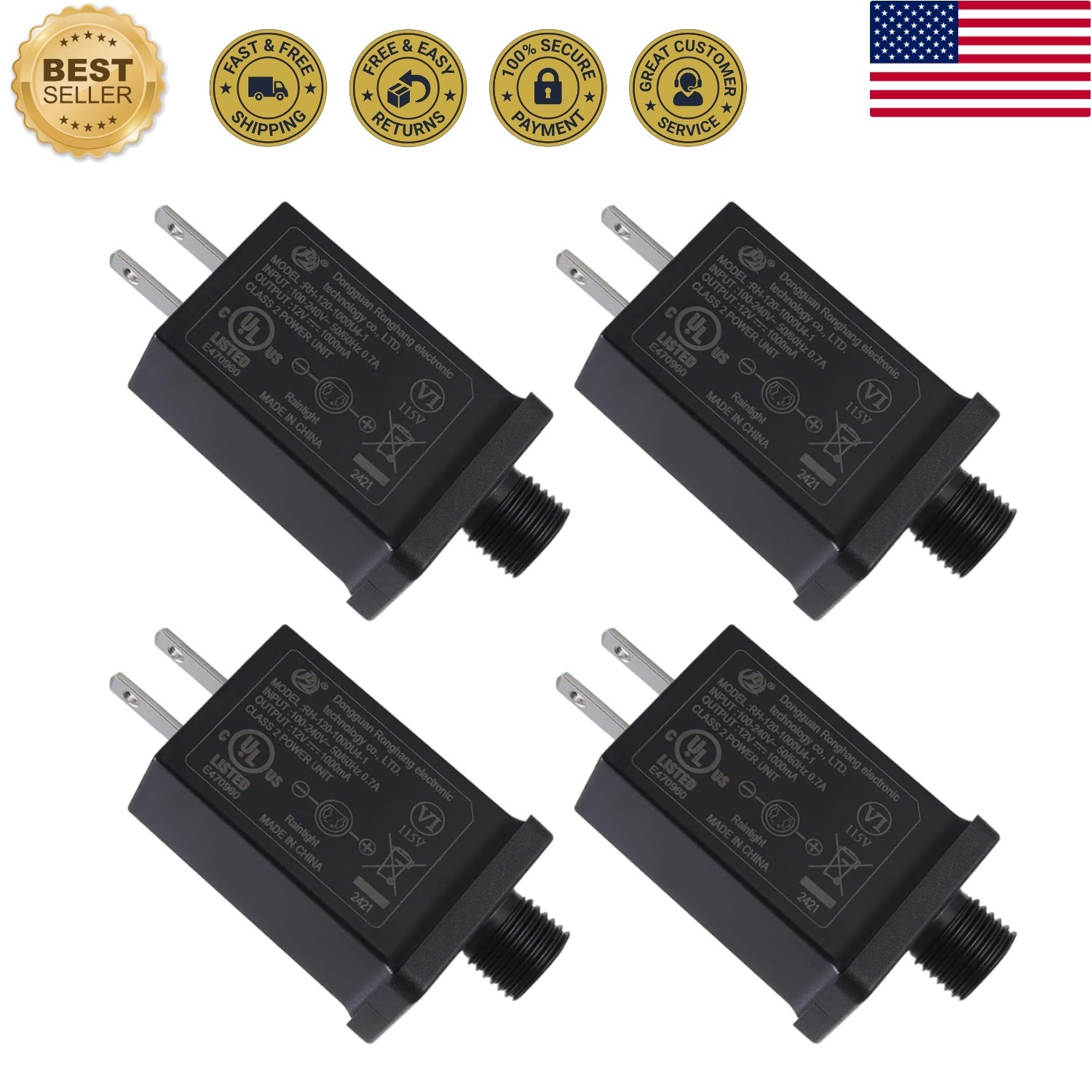 4Pack Replacement Yard Inflatable Adapter, 12V 1.0A Power Supply Adaptor for ...