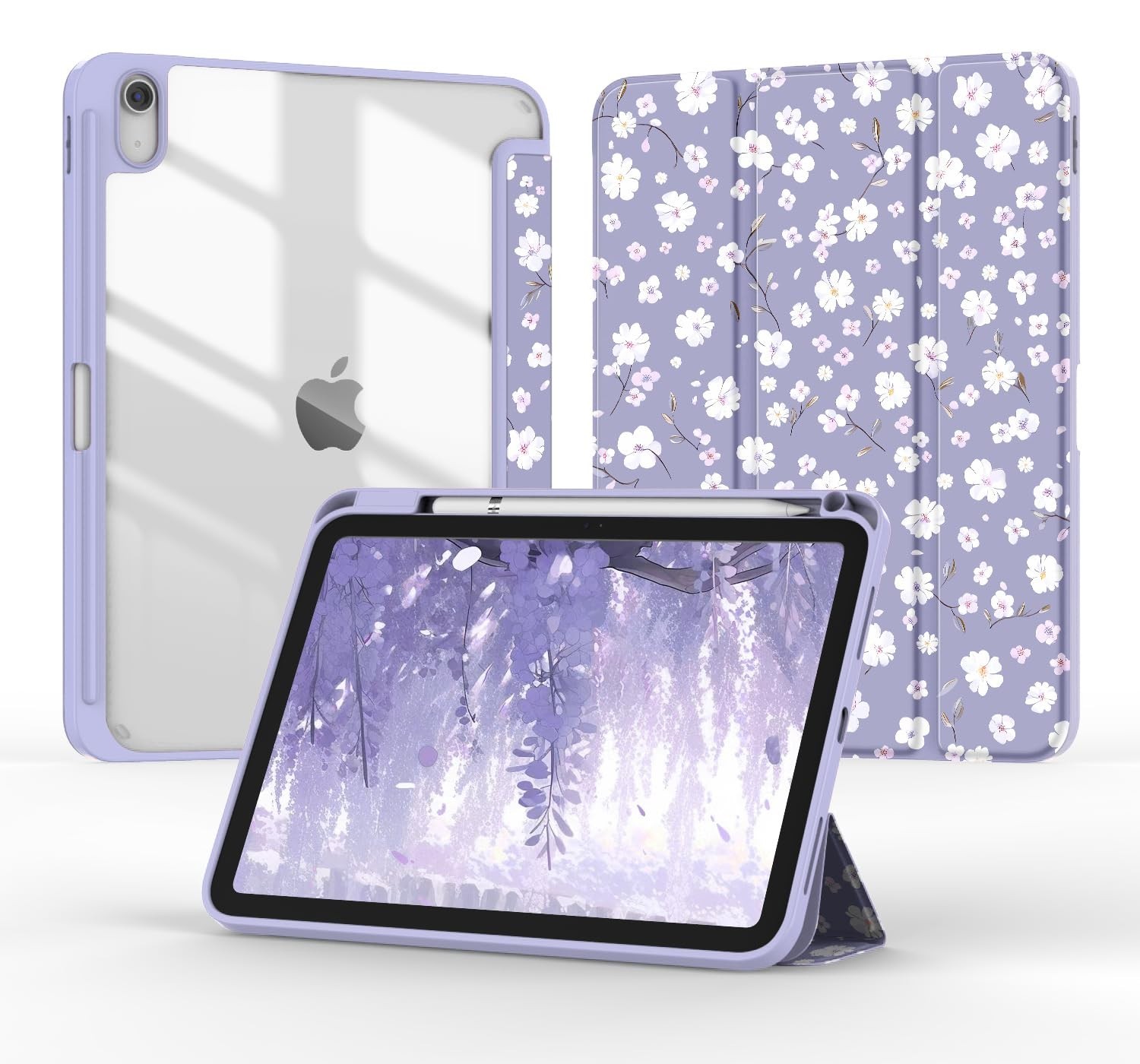 Floral Pink Tri-Fold Smart Folio Case for iPad A16 11th/10th Gen 11"/10.9" with