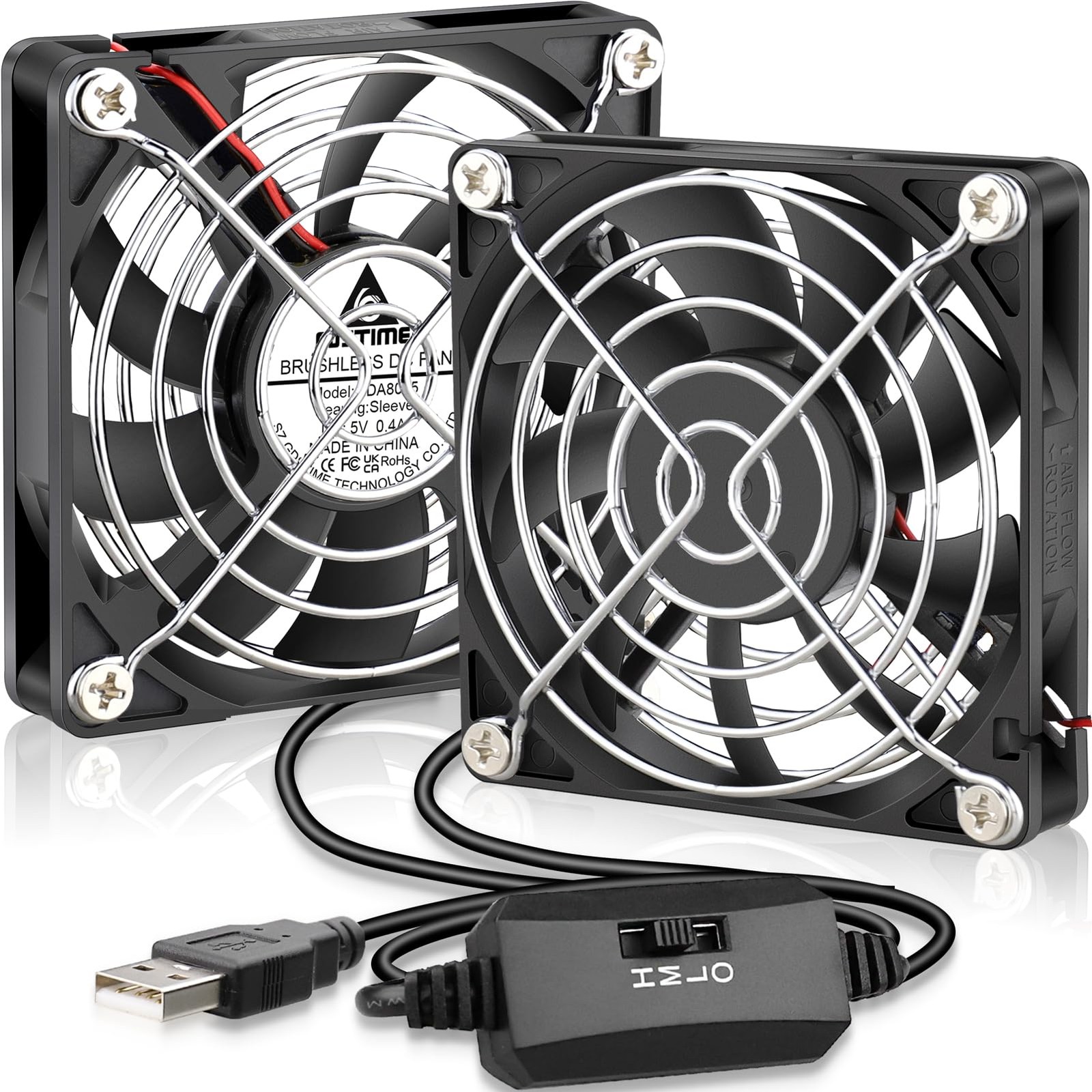 Dual 80mm USB Fan with L/M/H 3 Speed Control, DC 5V Powered