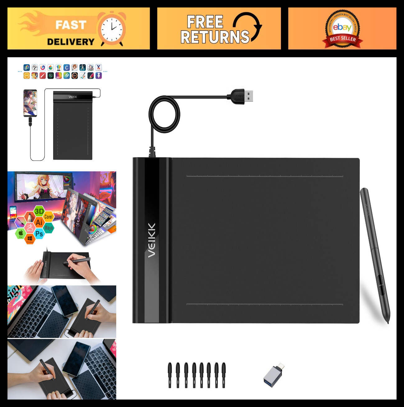 Portable 6x4 Inch Graphics Drawing Tablet for Digital Art & OSU Gaming, Lightwei