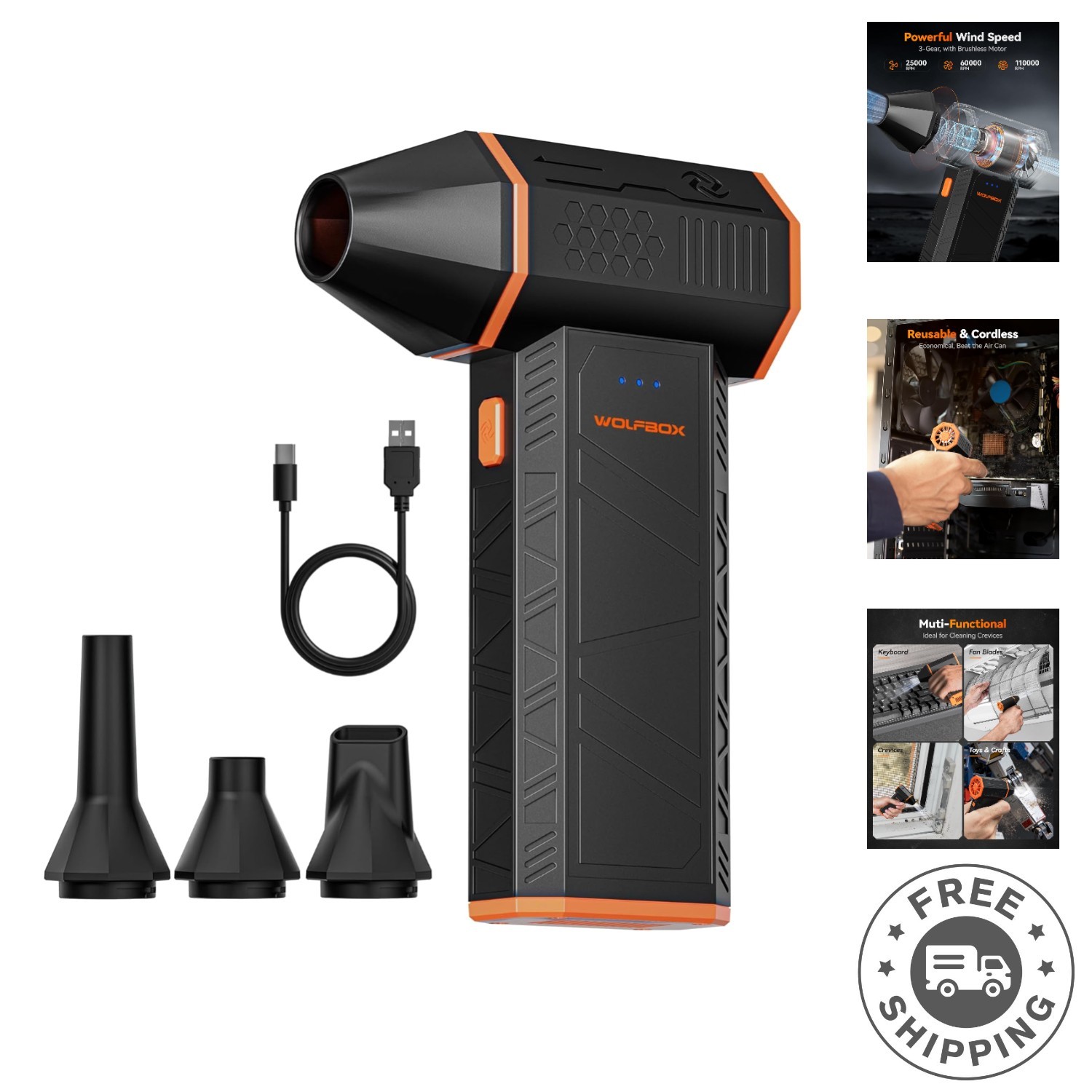 MF50 Electric Air Duster - 110,000 RPM Turbo Blower with 3 Adjustable Speeds