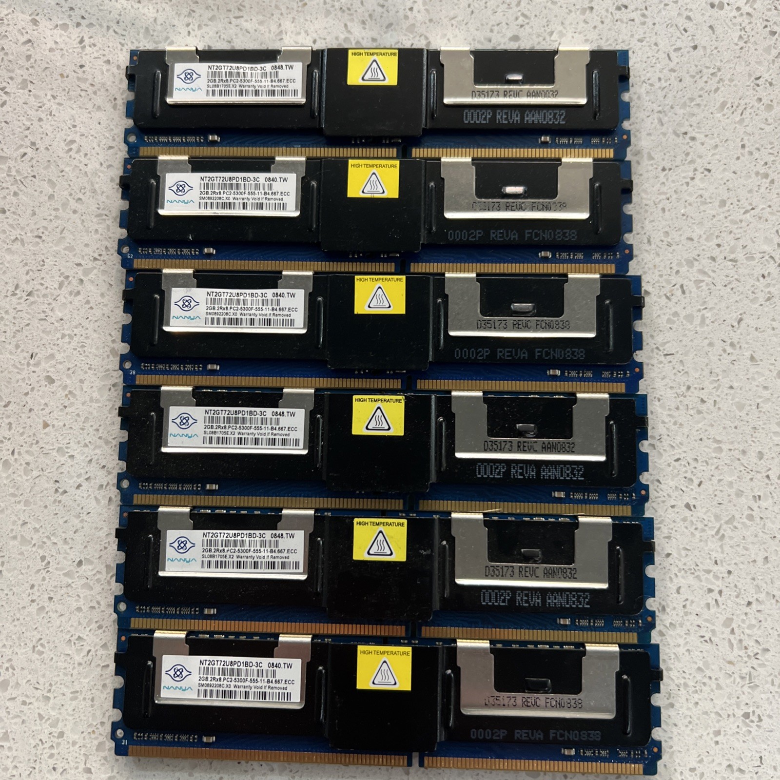 (LOT OF 6) Nanya 2GB PC2-5300F 667Mhz DDR2 ECC NT2GT72U8PD1BD-3C Memory RAM