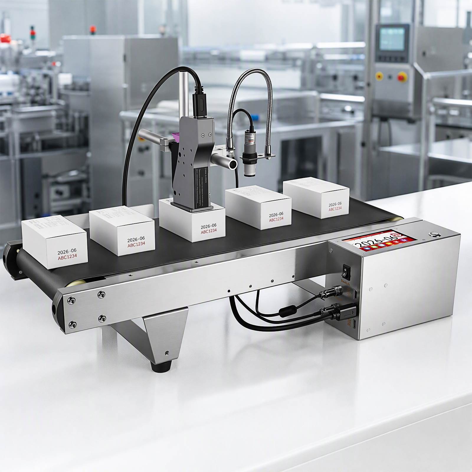 Automatic Inkjet Coding Machine w/ Mini Conveyor Belt 2-12.7mm For QR Codes Logo