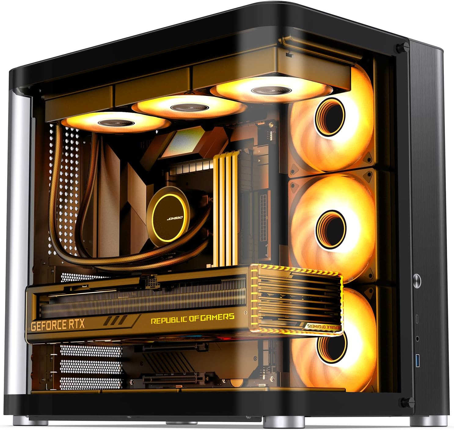 TK-2 Black ATX Mid-Tower Pc Case,Hyperboloid Glass Design, Separated Cabinet Str