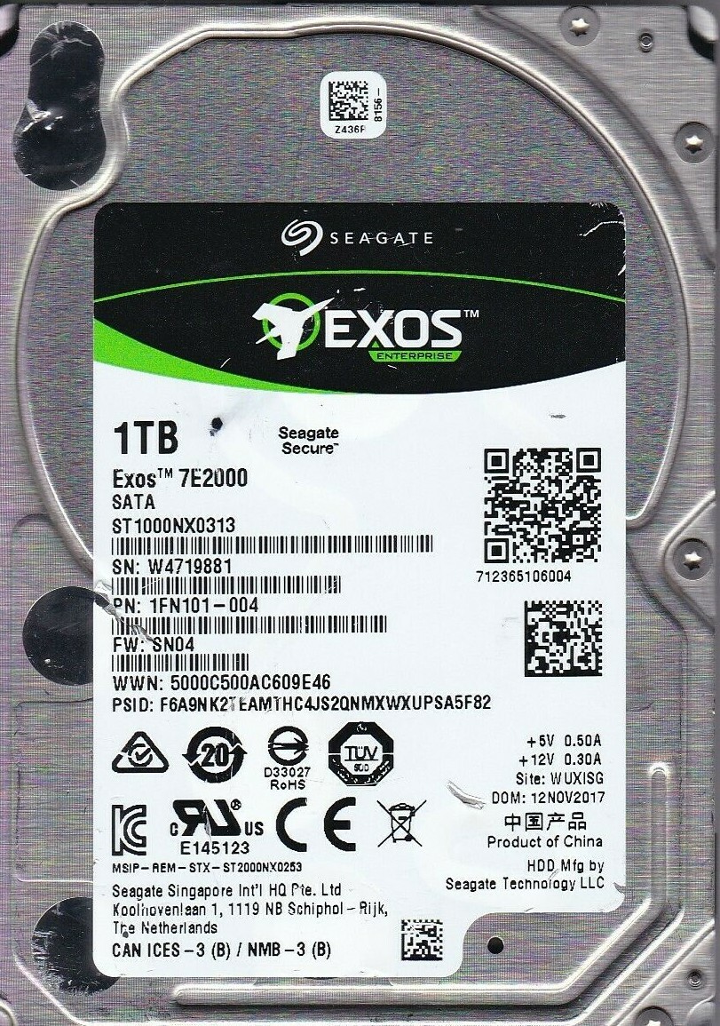 Seagate ST1000NX0313 pn: 1FN101-004 s/n: W47 fw: SN04 WUXISG 2017 1TB SATA 2.5