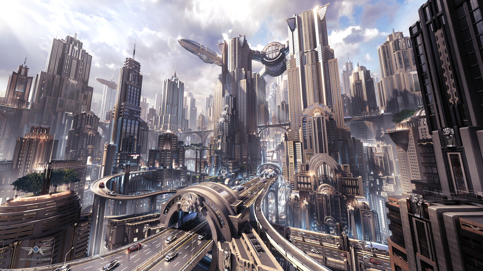 Landscape city cityscape futuristic skyscraper building Custom Gaming Mat Desk