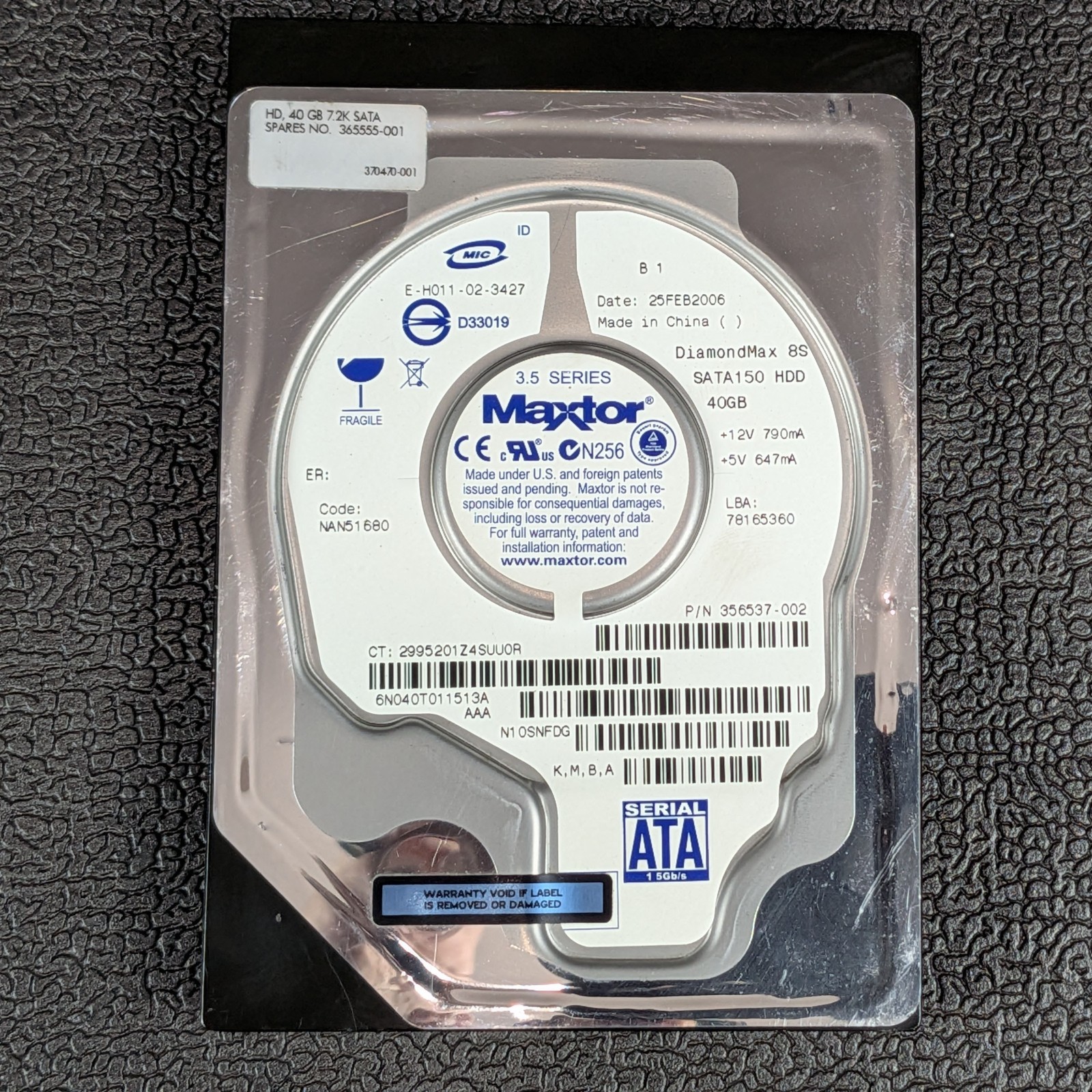 Maxtor Diamondmax 8S 40GB 3.5"  SATA Hard Drive - 6N040T0 - 356537-002 - TESTED