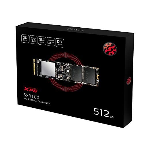 BLACK - ADATA XPG SX8100 512GB 3D NAND NVME GEN3X4 PCIE M.2 2280 SOLID STATE