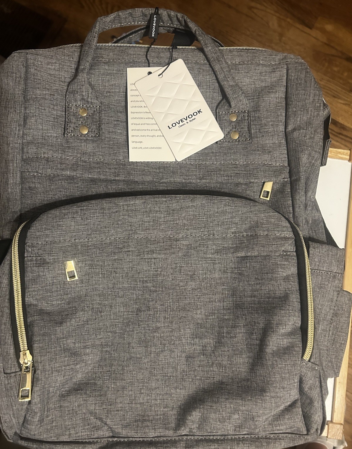 LOVEVOOK Laptop Backpack, 15” Computer Backpack Gray with Gold Hardware NWOT