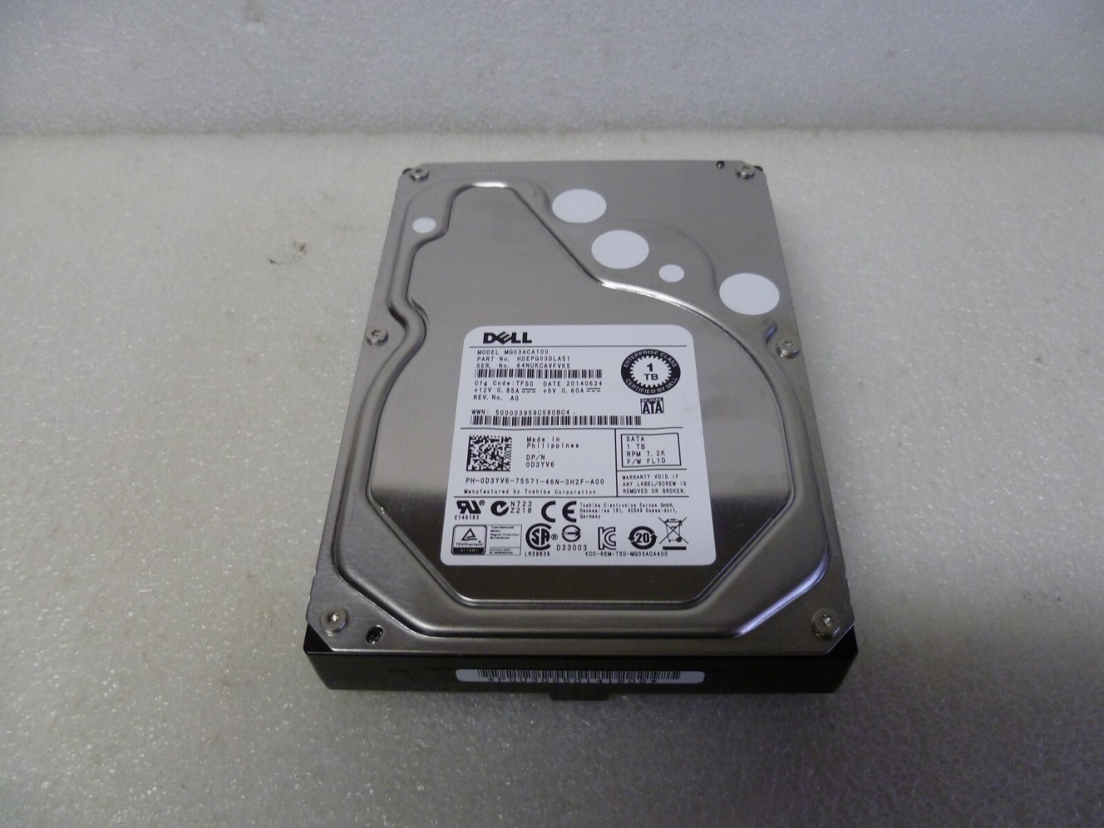 DELL/TOSHIBA MG03ACA100 1TB SATA HARD DRIVE F/W: FL1D DP/N: 0D3YV6
