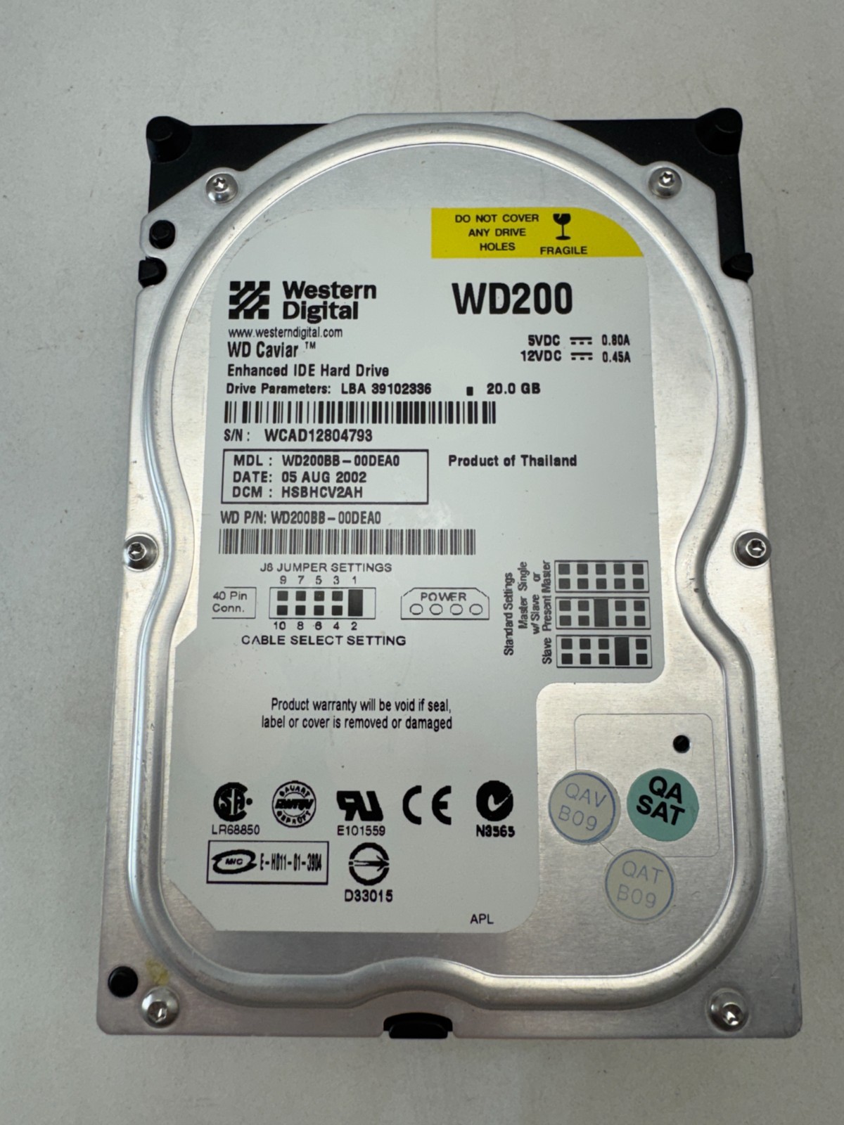 Western Digital WD200BB-00DEA0 | 20GB IDE 3.5" Hard Drive | 7200 RPM