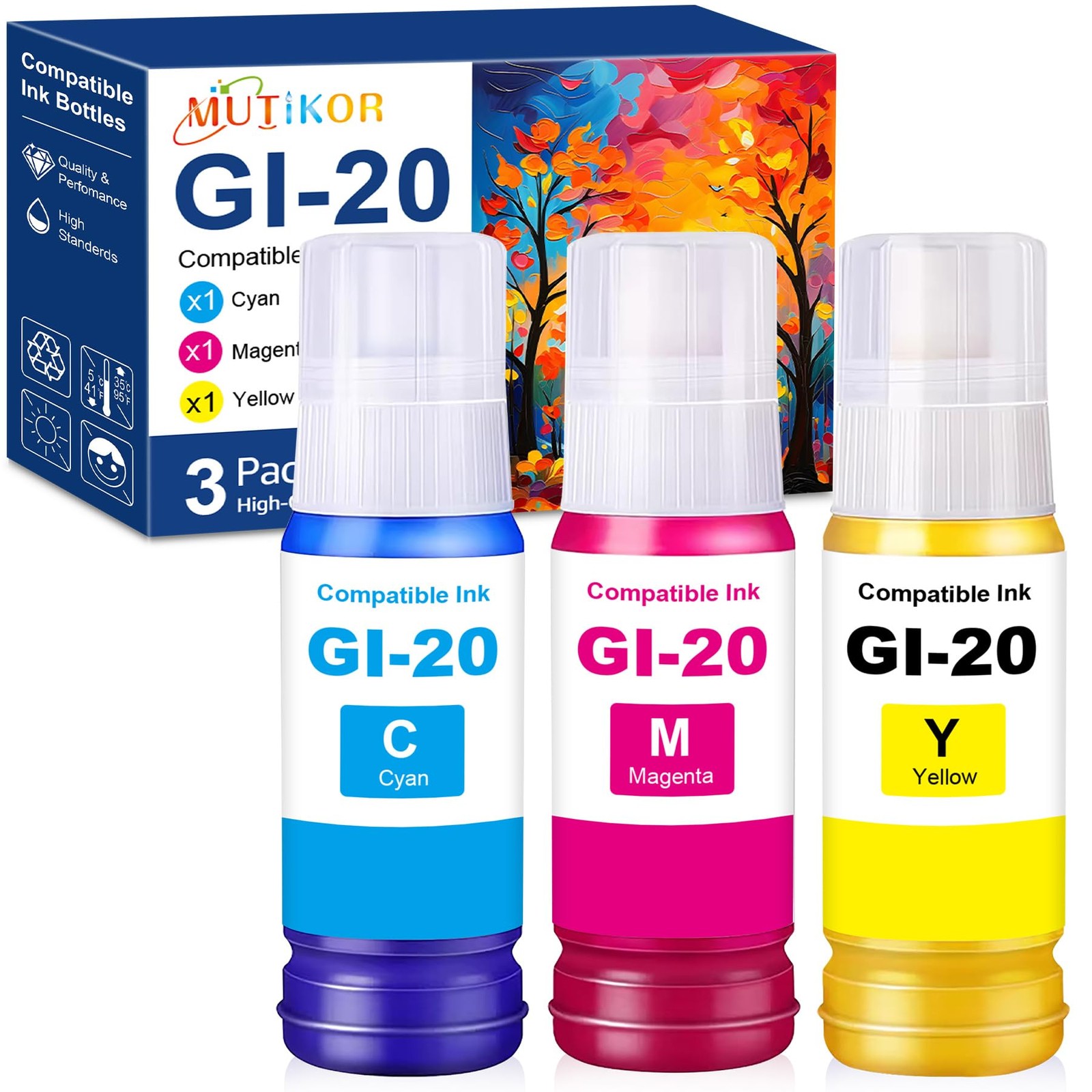 GI 20 Ink Refill Bottles Color Compatible Replacement for Canon GI-20 Color I...