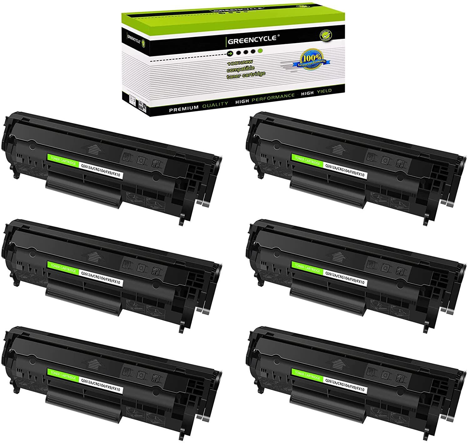 6PK Toner Black fit for Canon 104 FX-9 FX-10 imageCLASS MF4370dn MF4380dn MF4270