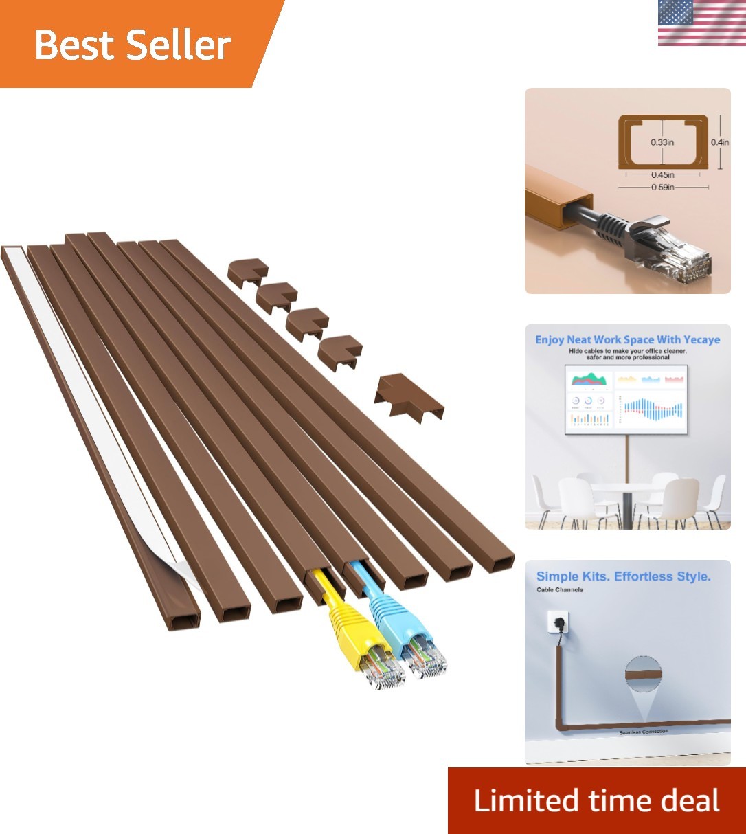 Minimalist 113in Couch Cord Hider - Safe & Stylish 8-Piece Cable Management Kit