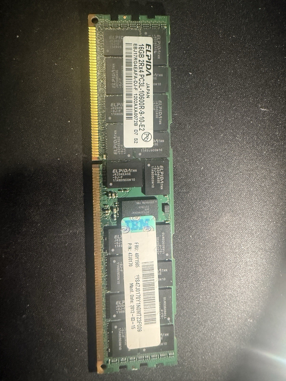 Elpida 16GB 2Rx4 PC3L-10600R-9-11-E2 ECC REG Server RAM