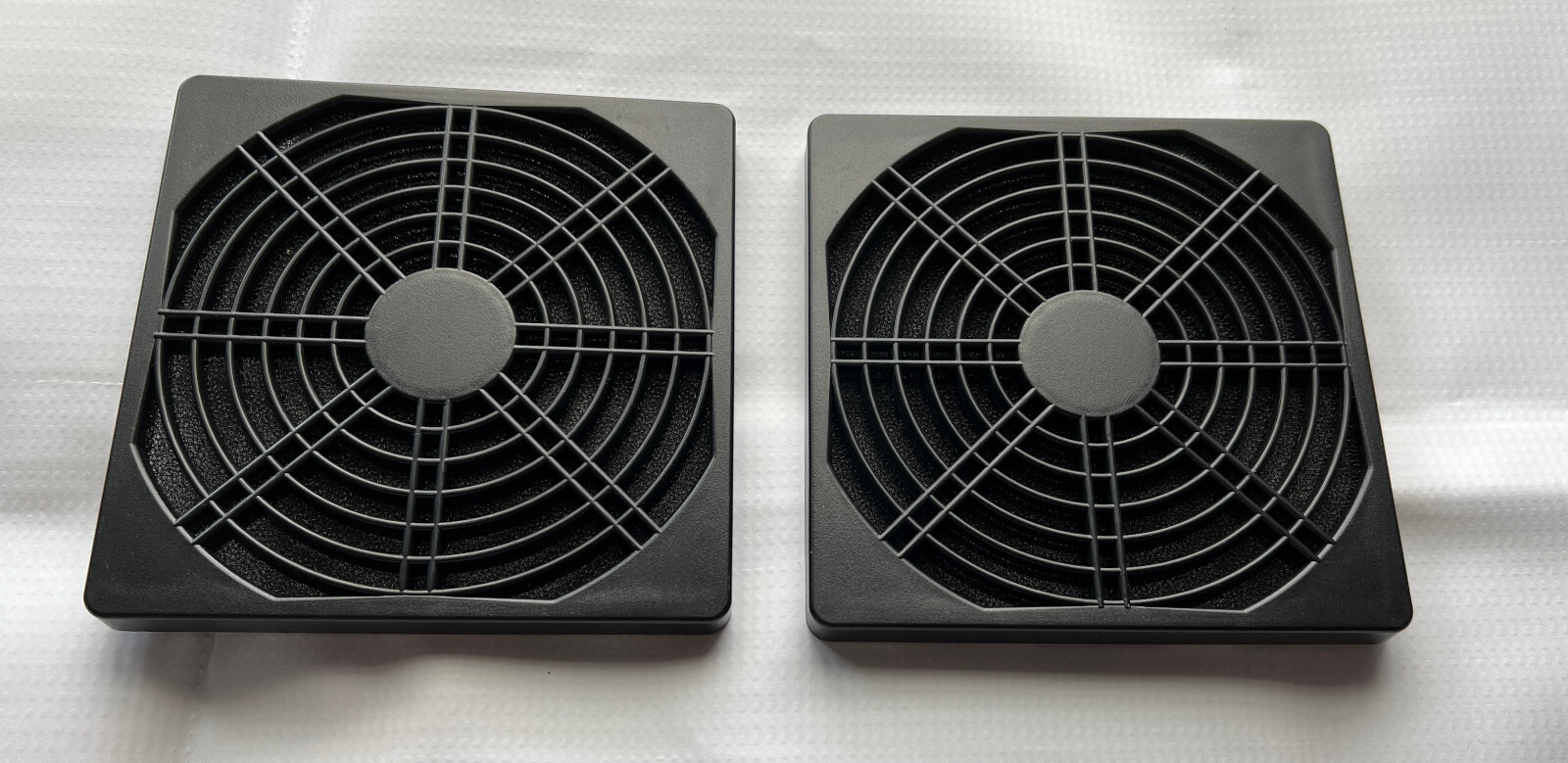 Two (2X) 120mm Fan Grills and Dust Filters With Plastic Finger Latch Design