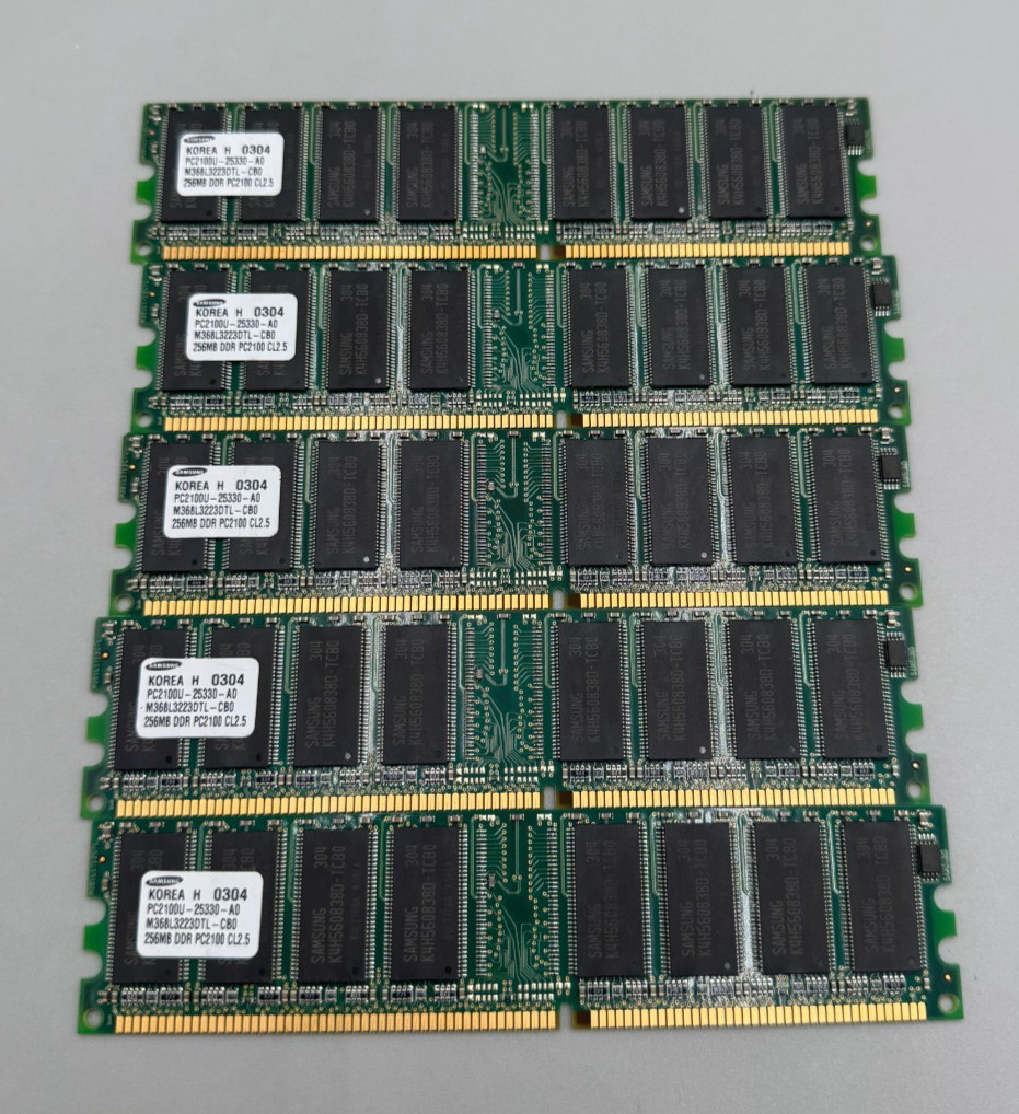 Lot Of 5 Samsung 256MB Each 5x256MB DDR Desktop Memory Module PC2100 266MHz B