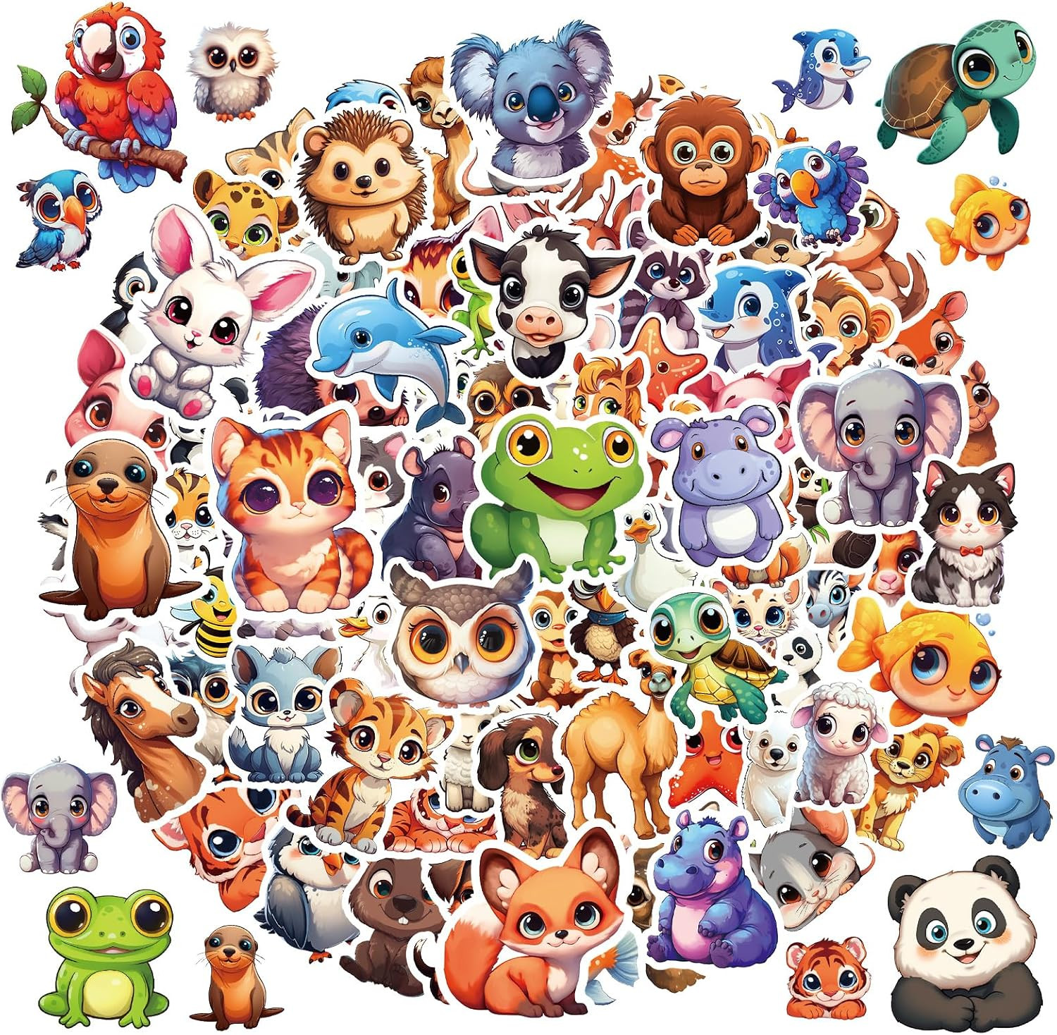 100 Pcs Big Eyes Cute Animal Stickers Bulk for Kids Classroom Boys Girls.Waterpr