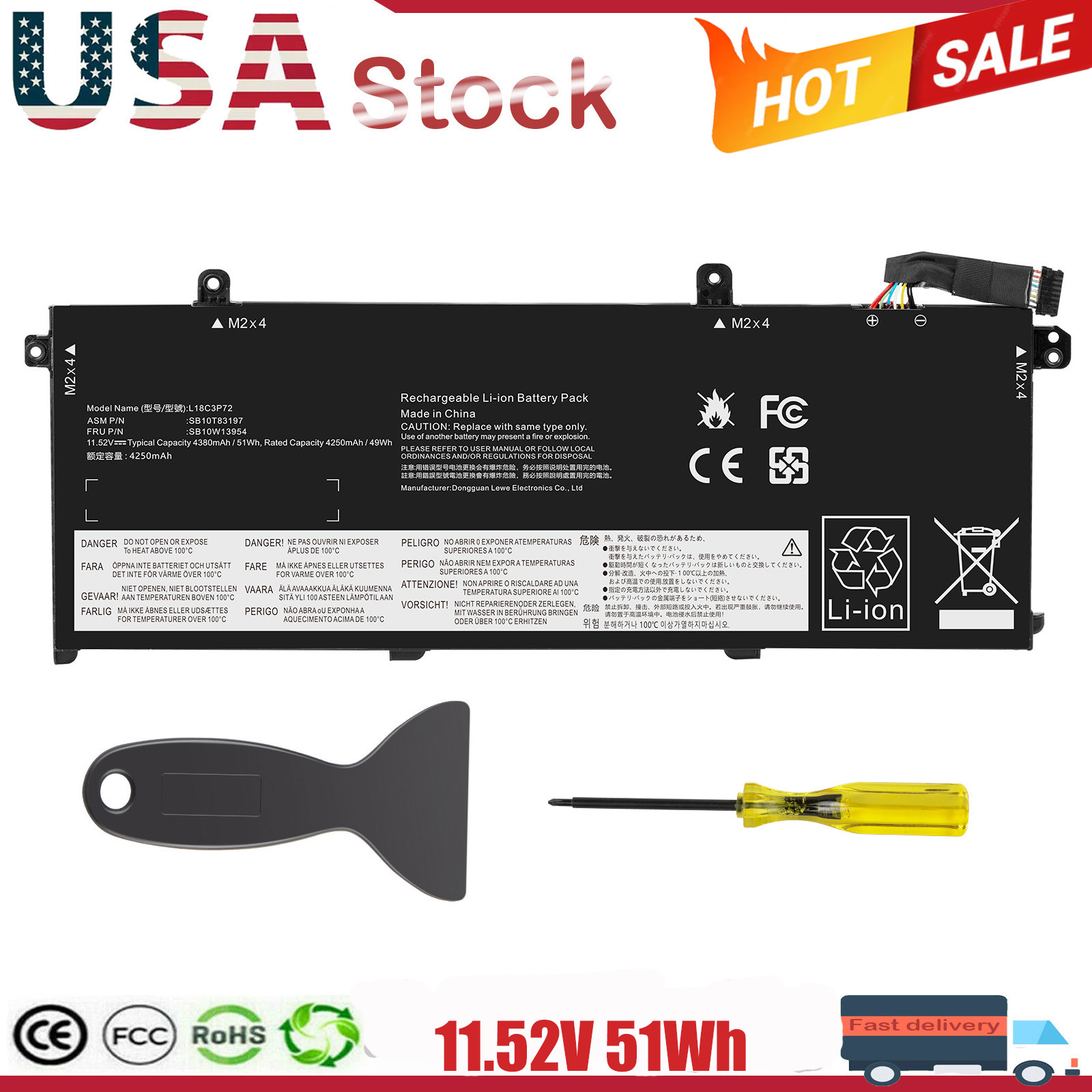 L18M3P73 Battery For Lenovo ThinkPad T490 T495 P14s T14 Gen 1st 2nd Series 51Wh