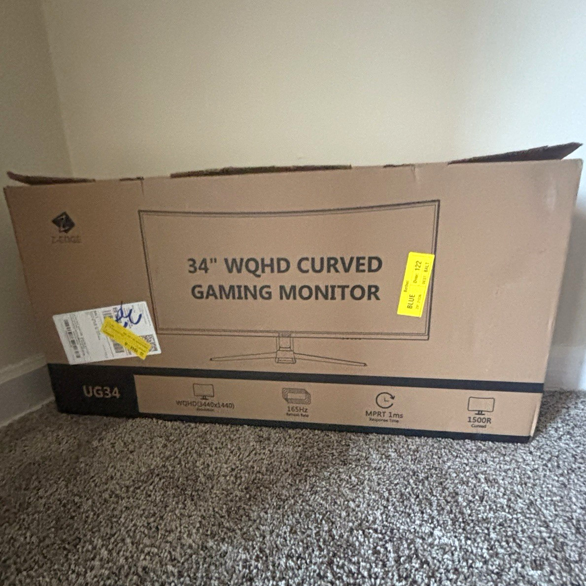 Z-EDGE UG34 34in Curved WQHD 3440x1440 Gaming Monitor 165Hz 1ms 21:9