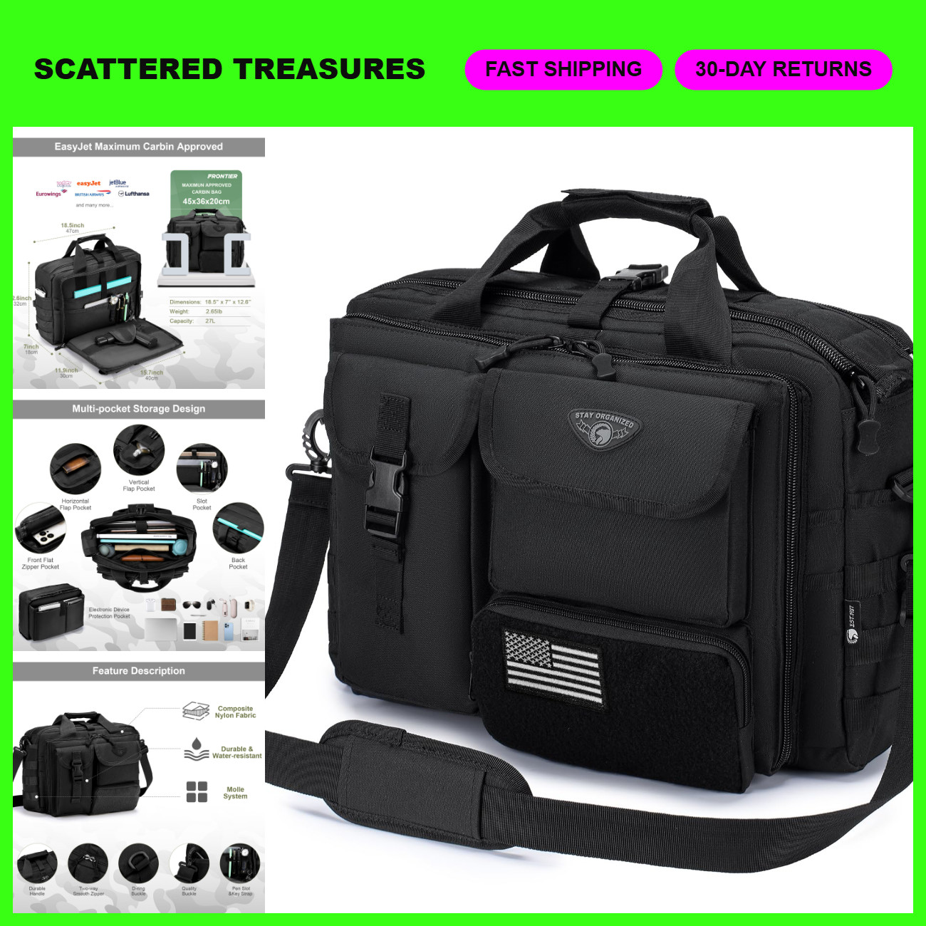 Tactical Messenger Bag for Men, Military Briefcase, 14-17.3 Inch Laptop Work Bag