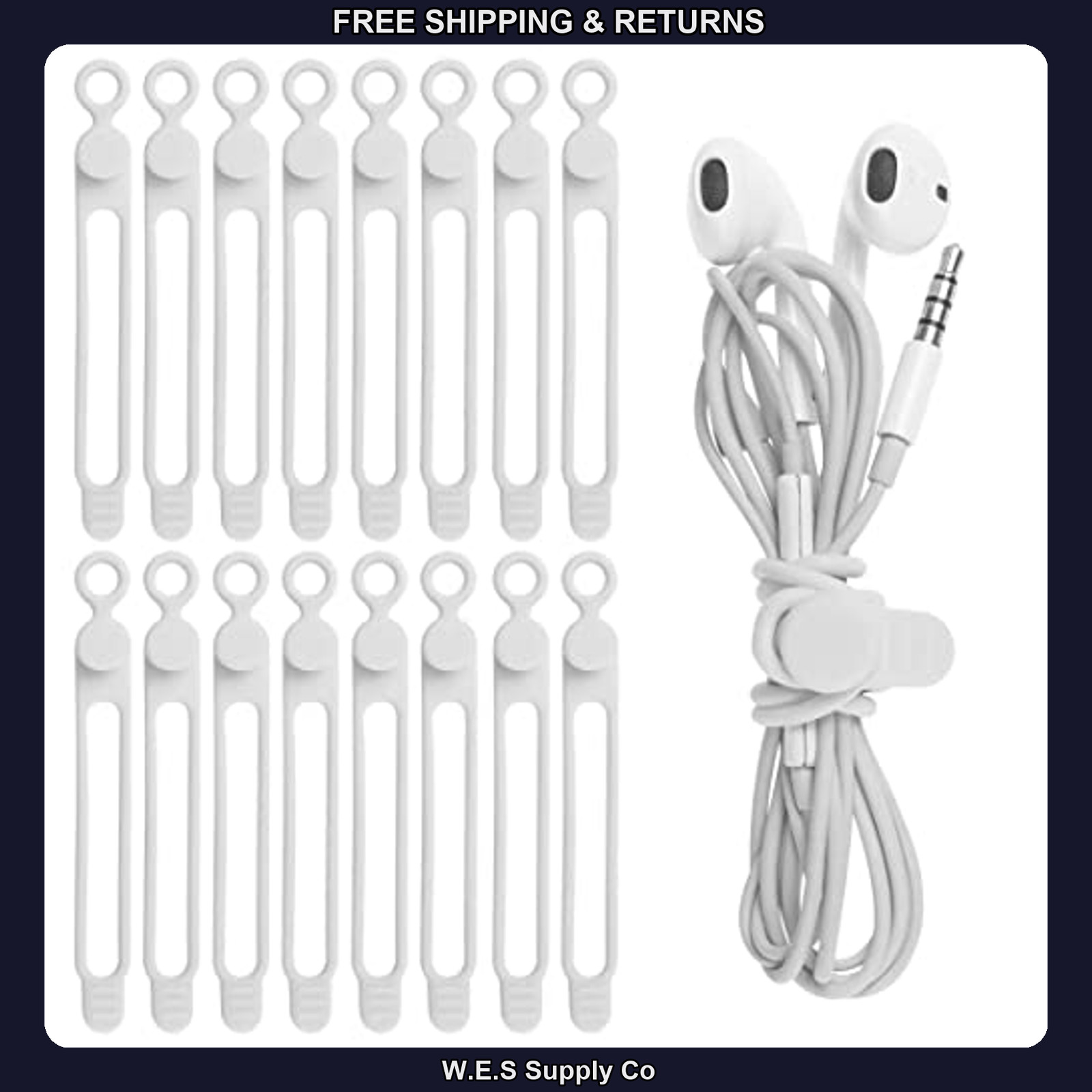 16 Pcs Silicone Cable Ties, 4.2-Inch Adjustable Cord Organizers - White