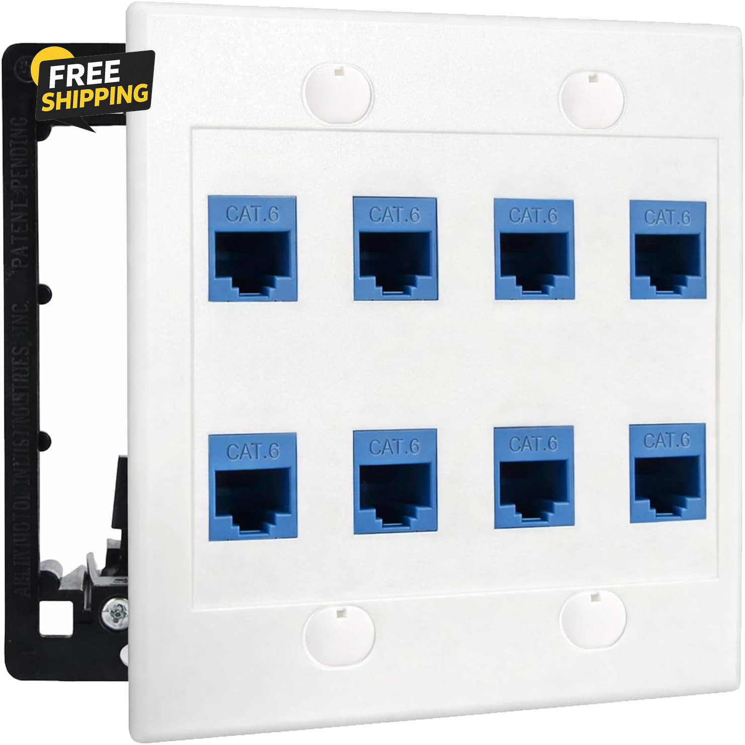 8 Port Cat6 Ethernet Wall Plate Double Gang RJ45 Female Keystone Jack White