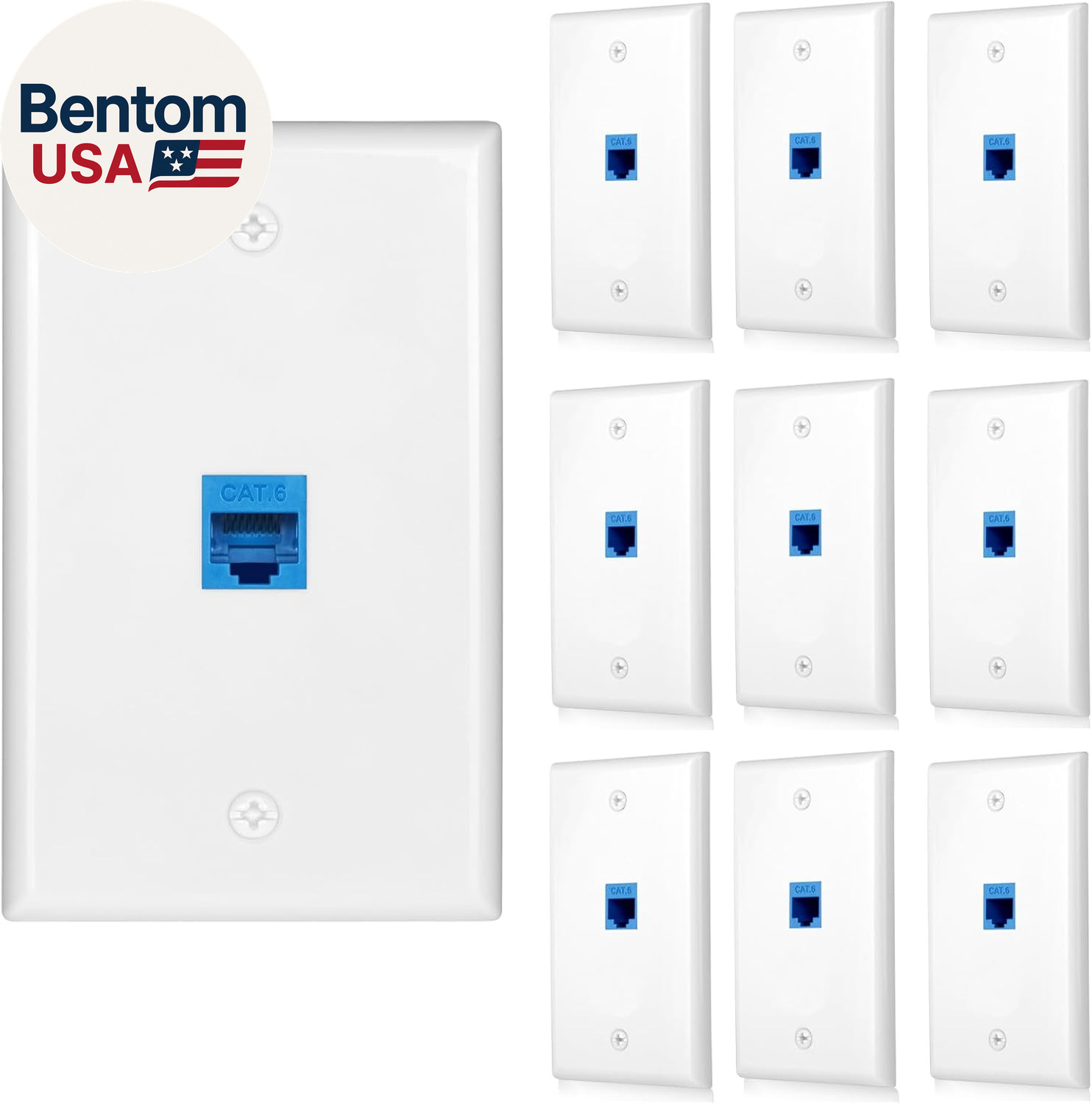 10 Pack Ethernet Wall Outlet Cat6 Plate RJ45 Keystone Jack Gifts Network Blue 1