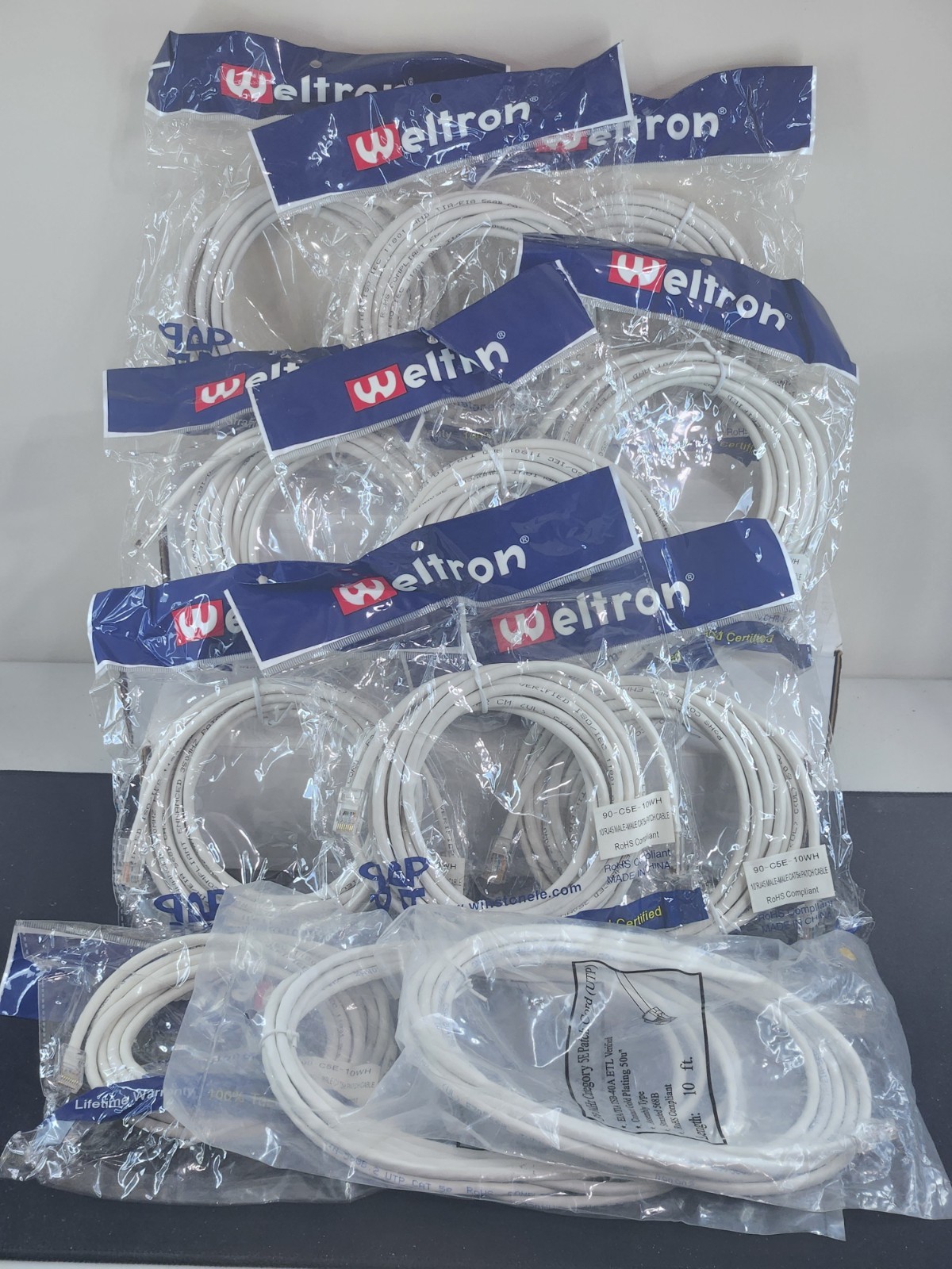 Lot Of 12 Weltron 10ft rj45 male-male cat5e patch cable