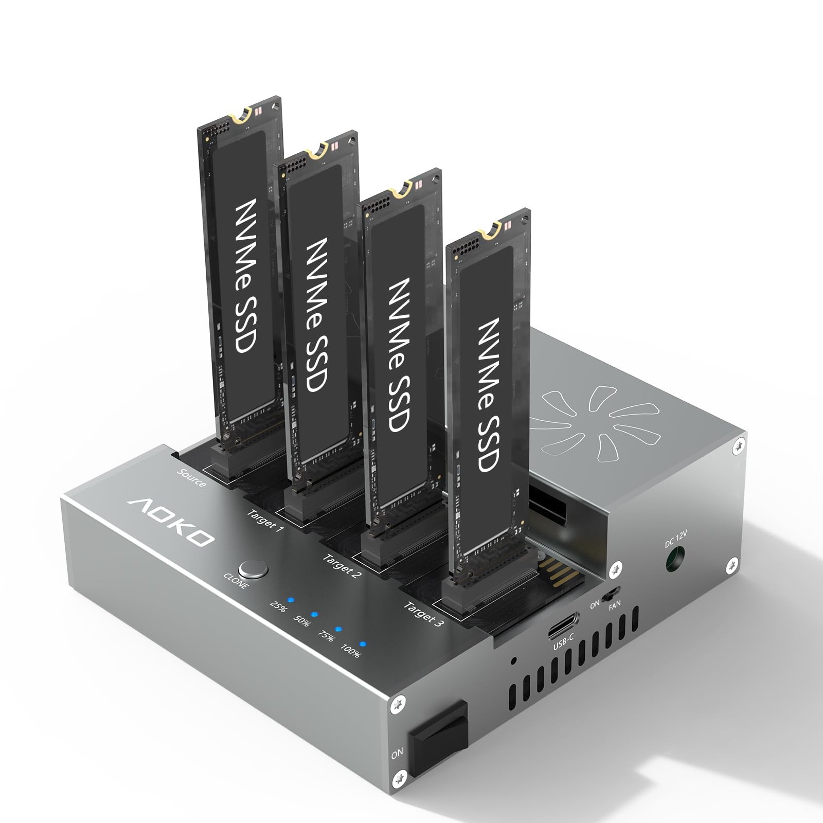 AOKO M.2 NVMe SSD Cloner Duplicator with Cooling Fan, 4-Bay M.2 Cloner NVMe E...