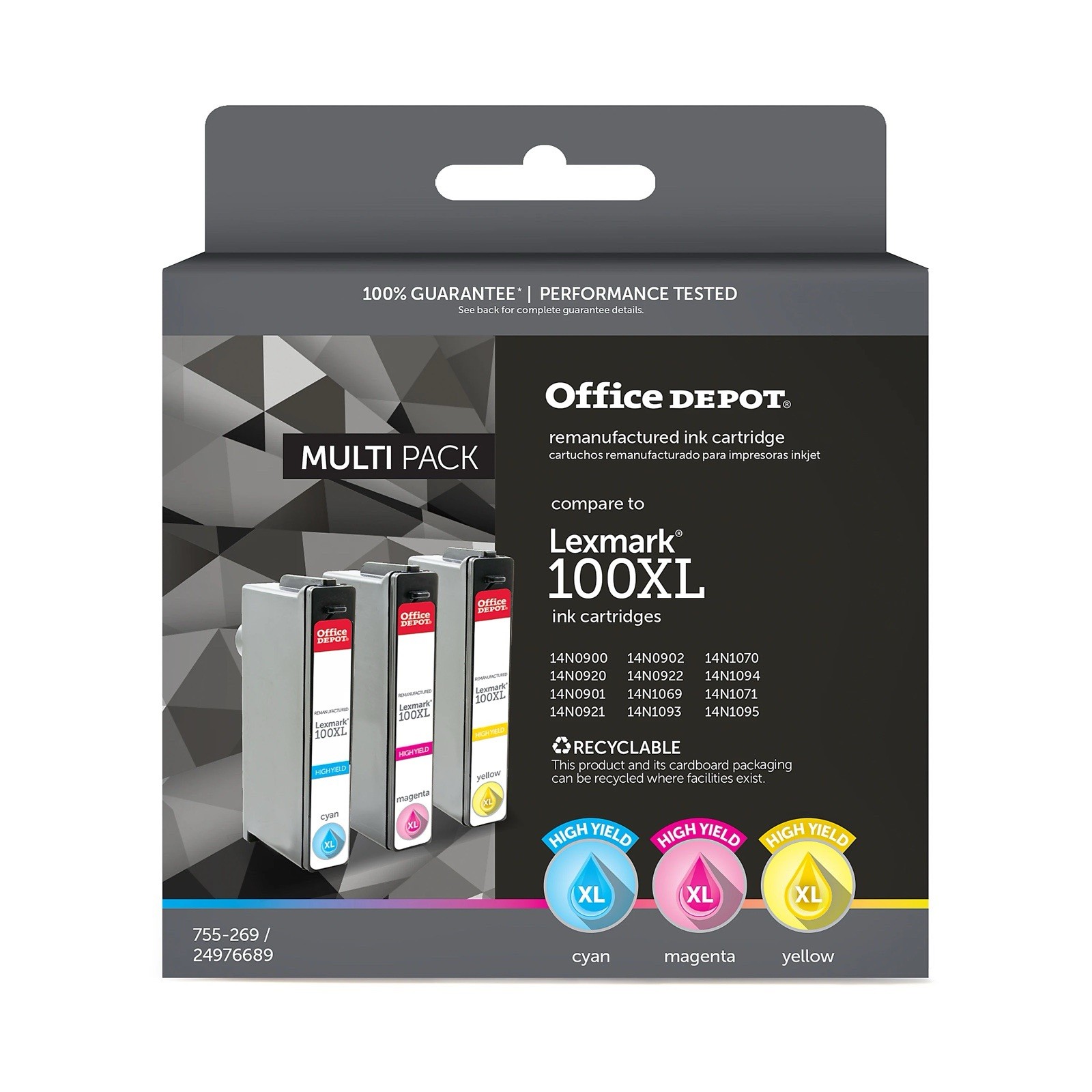 Office Depot Reman Ink, Compare To Lexmark 100XL, Color (C/M/Y), Lot Of 2