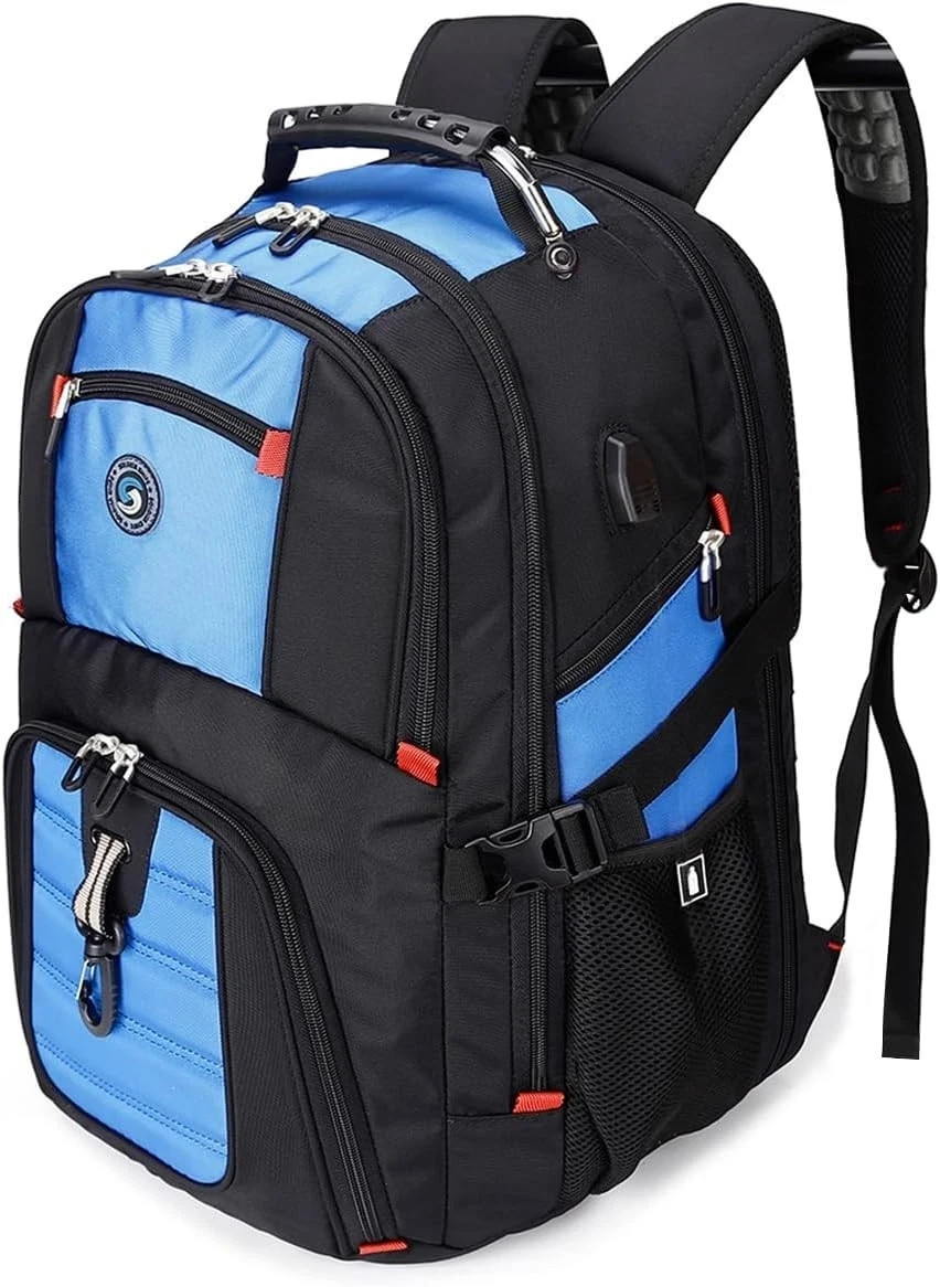 Extra Large 50L Travel Laptop Backpack with USB Charging Port, Blue