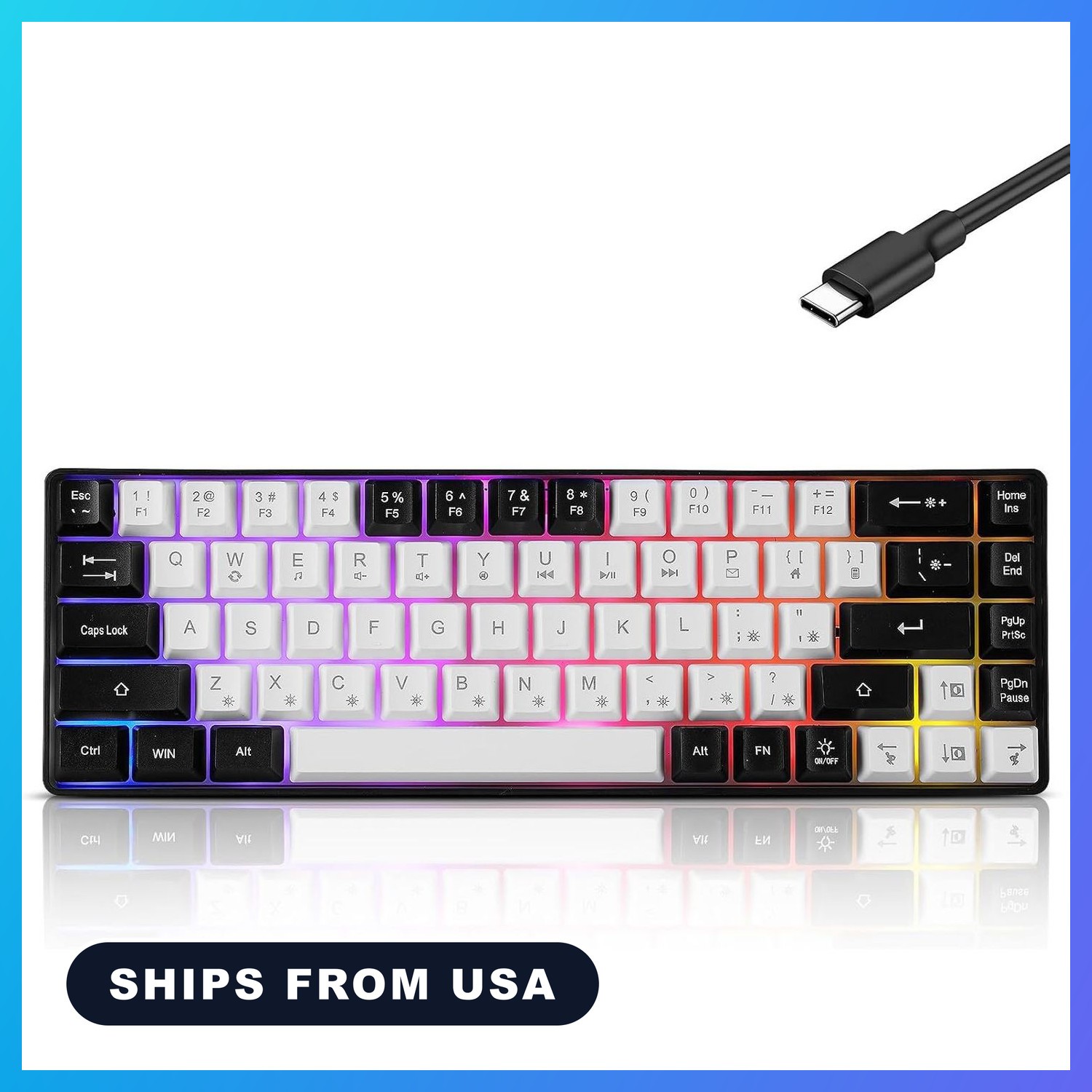 Wired Portable 60% Mechanical Gaming Keyboard,RGB LED Backlit Compact 68 Keys Mi