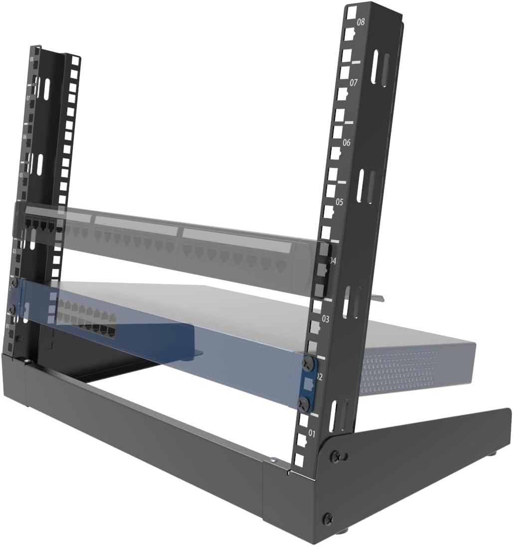 JINGCHENGMEI 8U Desktop Server Rack 2-Post Free Standing Tabletop 8U, Black 