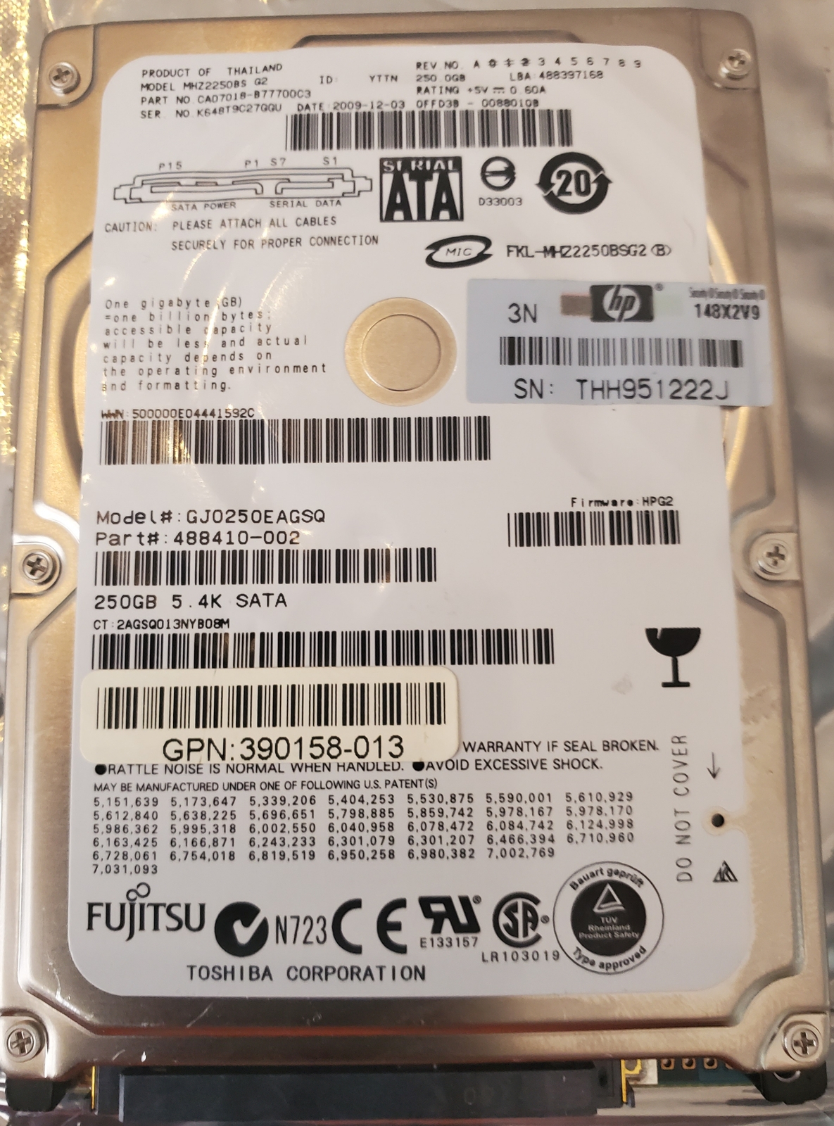 250GB 5.4K SATA 2.5in Single-Port HDD MHZ2250BS G2 Fujitsu
