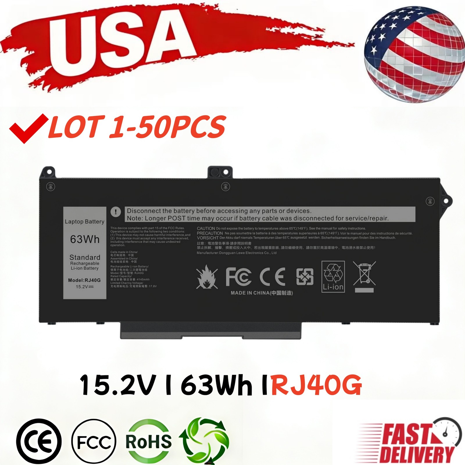 ✅LOT 50x RJ40G Battery for Dell Latitude 5420 5520 Precision 3560 01K2CF 63wh