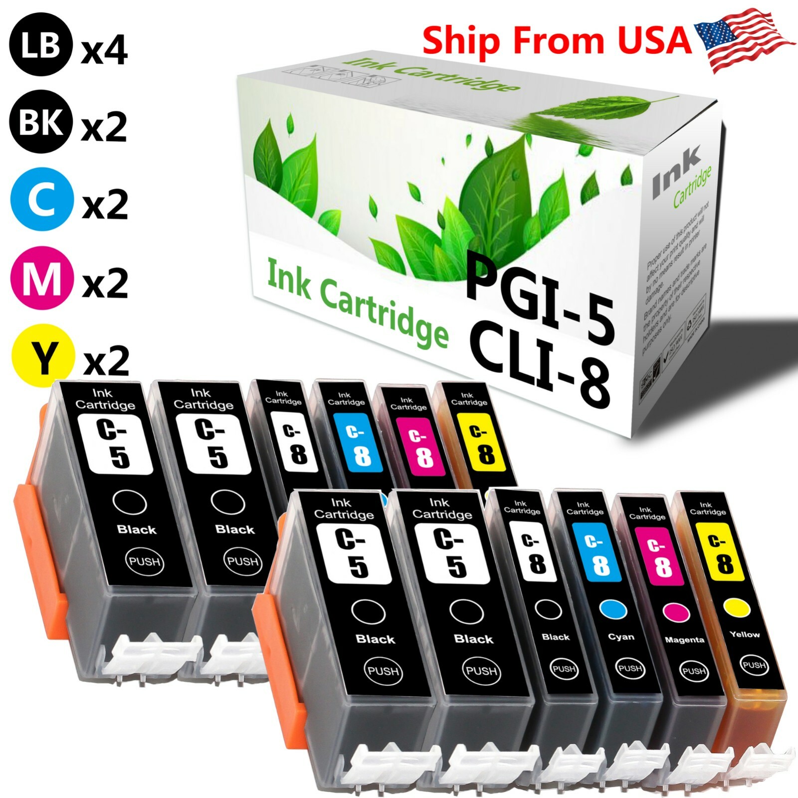 12PK PGI-5 CLI-8 Ink Cartridge PGI5 CLI8 for PIXMA iP4200 iP4500 MP600
