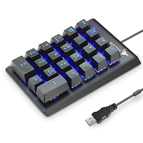  Number Pad, Mechanical USB Wired Numeric Keypad with Blue LED Backlit 22 Key 